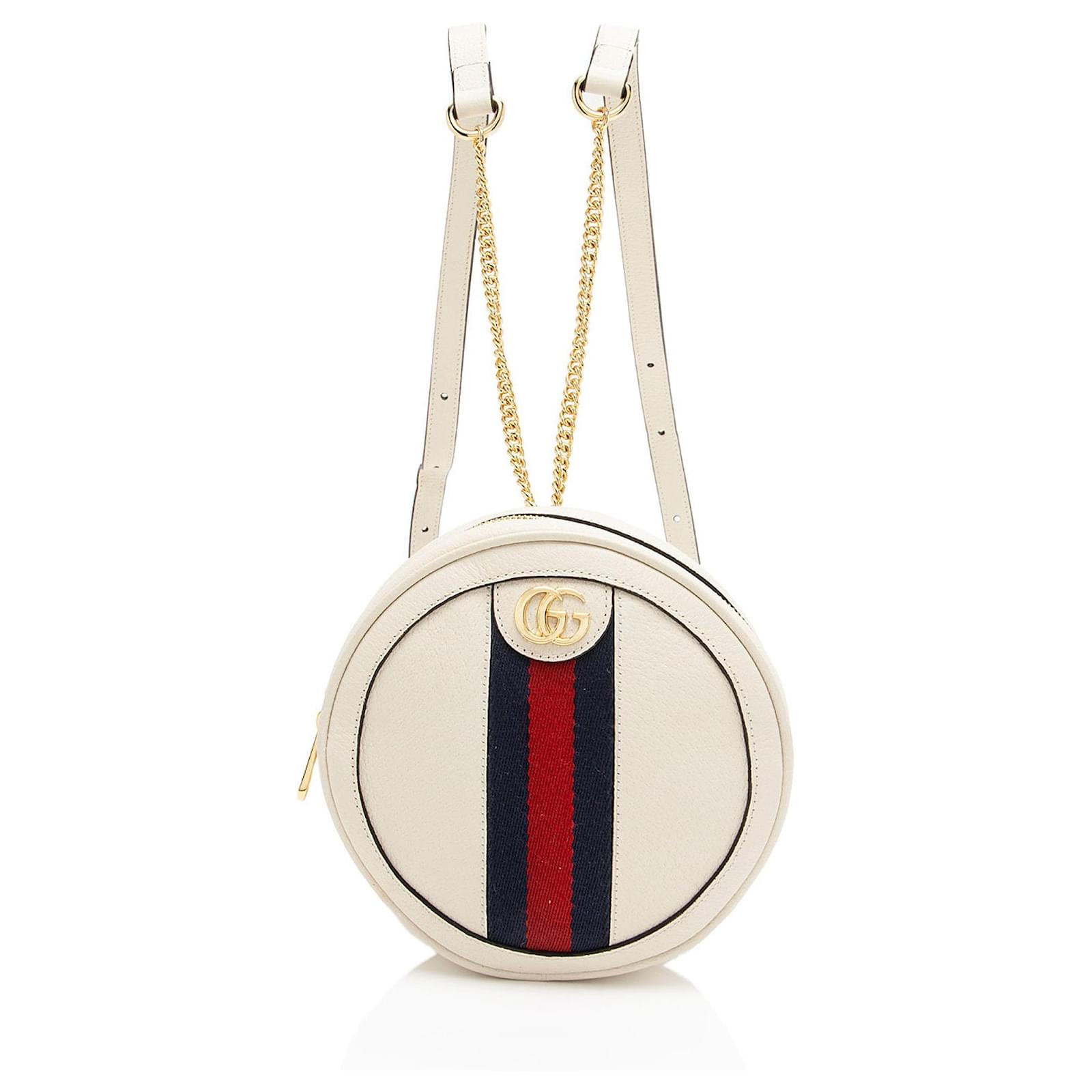 Gucci Leather Ophidia Round Mini Backpack White  ref.2317483