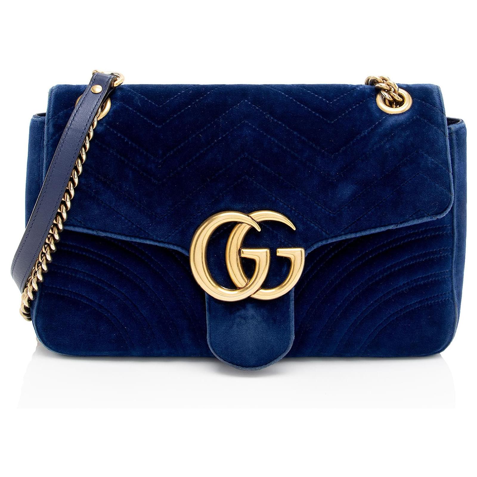 Gucci Matelasse Velvet GG Marmont Medium Shoulder Bag Blue Leather  ref.2317482