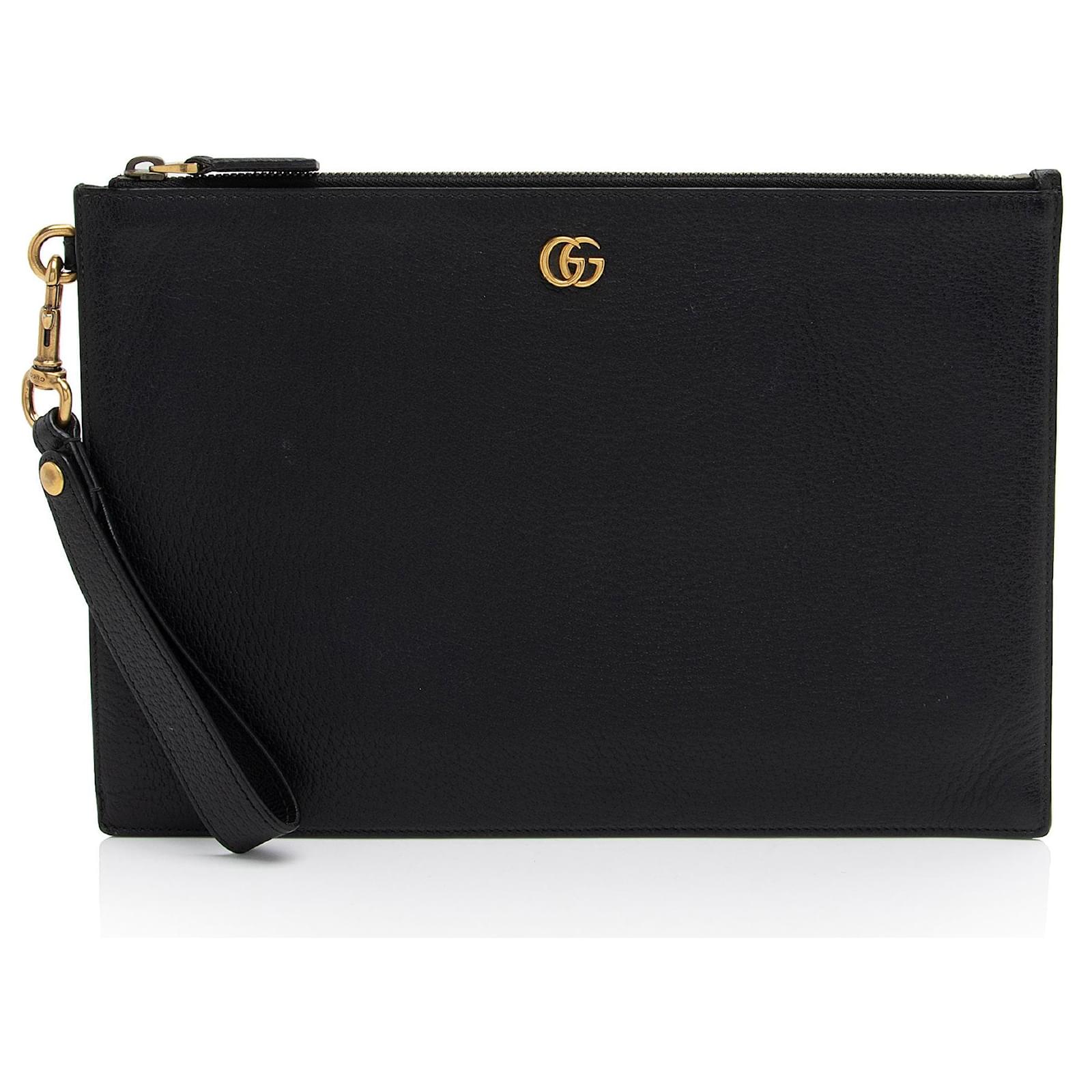 Gucci Calfskin GG Marmont Wristlet Black Leather Pony-style calfskin  ref.2317481