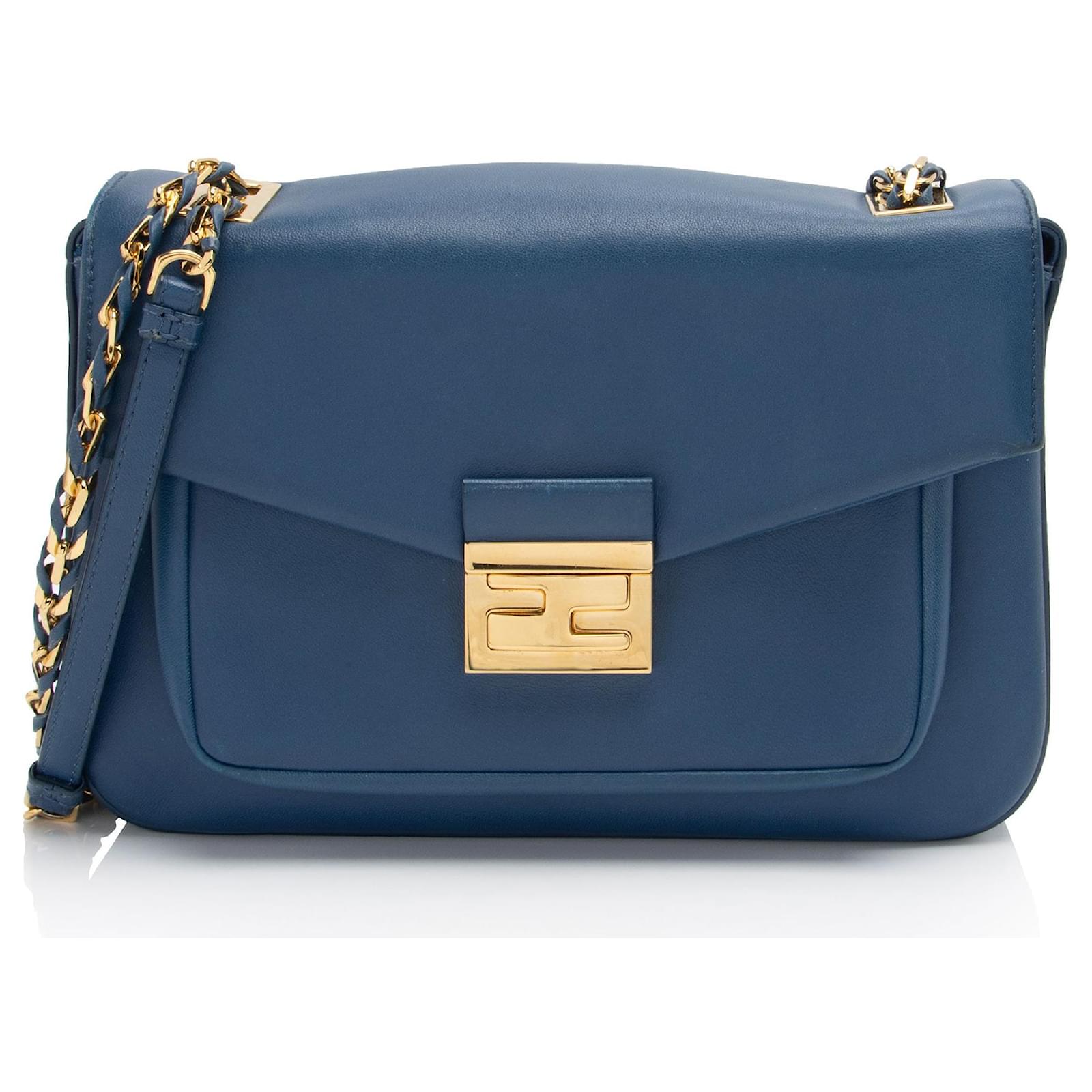 Fendi Leather Be Baguette Shoulder Bag Blue  ref.2317477