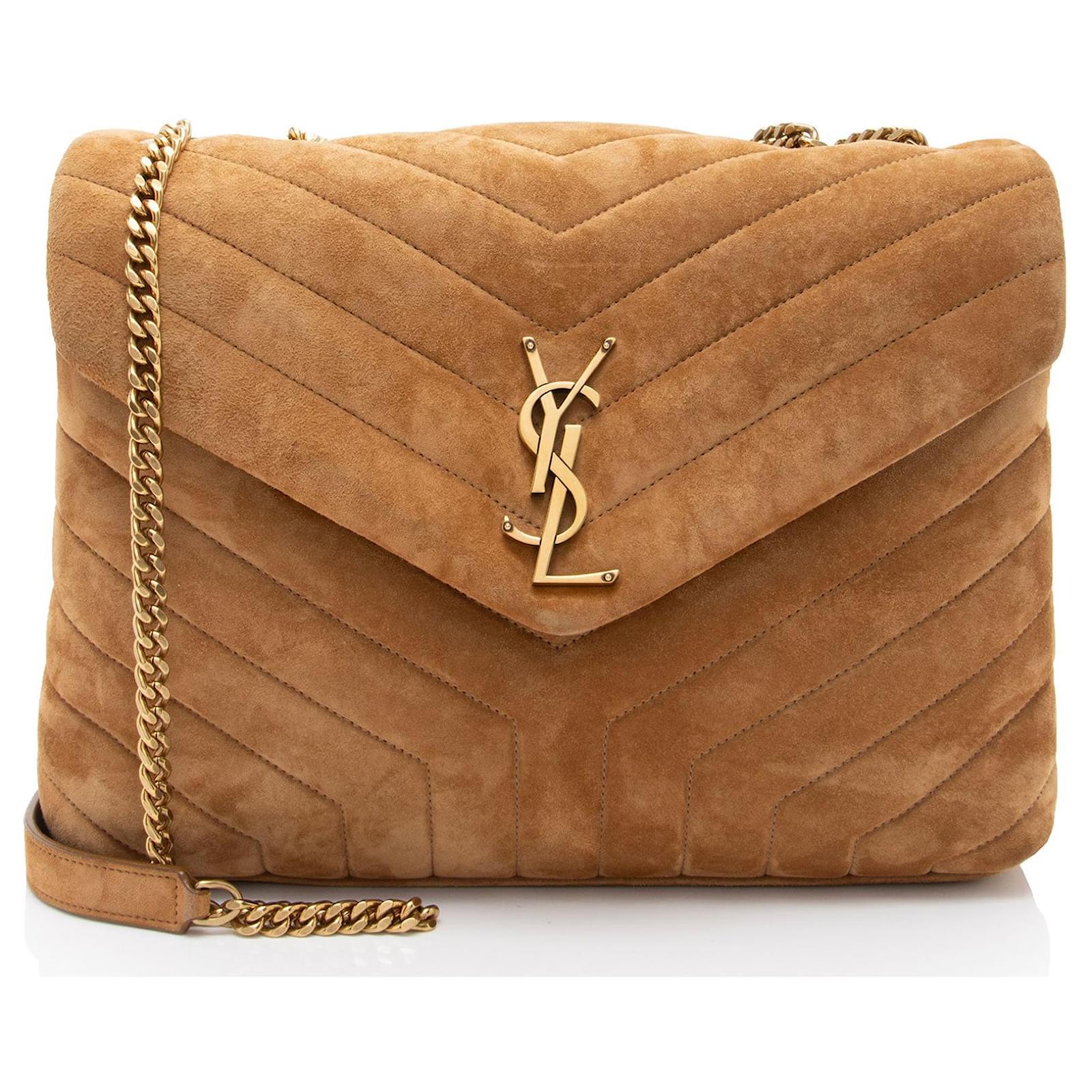 Saint Laurent Suede Monogram LouLou Chain Medium Shoulder Bag Brown Leather  ref.2317479