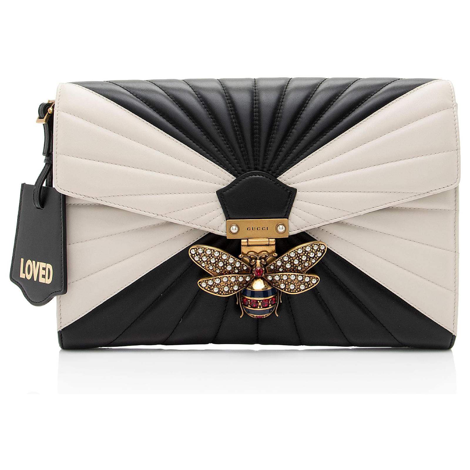 Gucci Quilted Leather Queen Margaret Bee Clutch Black  ref.2317476
