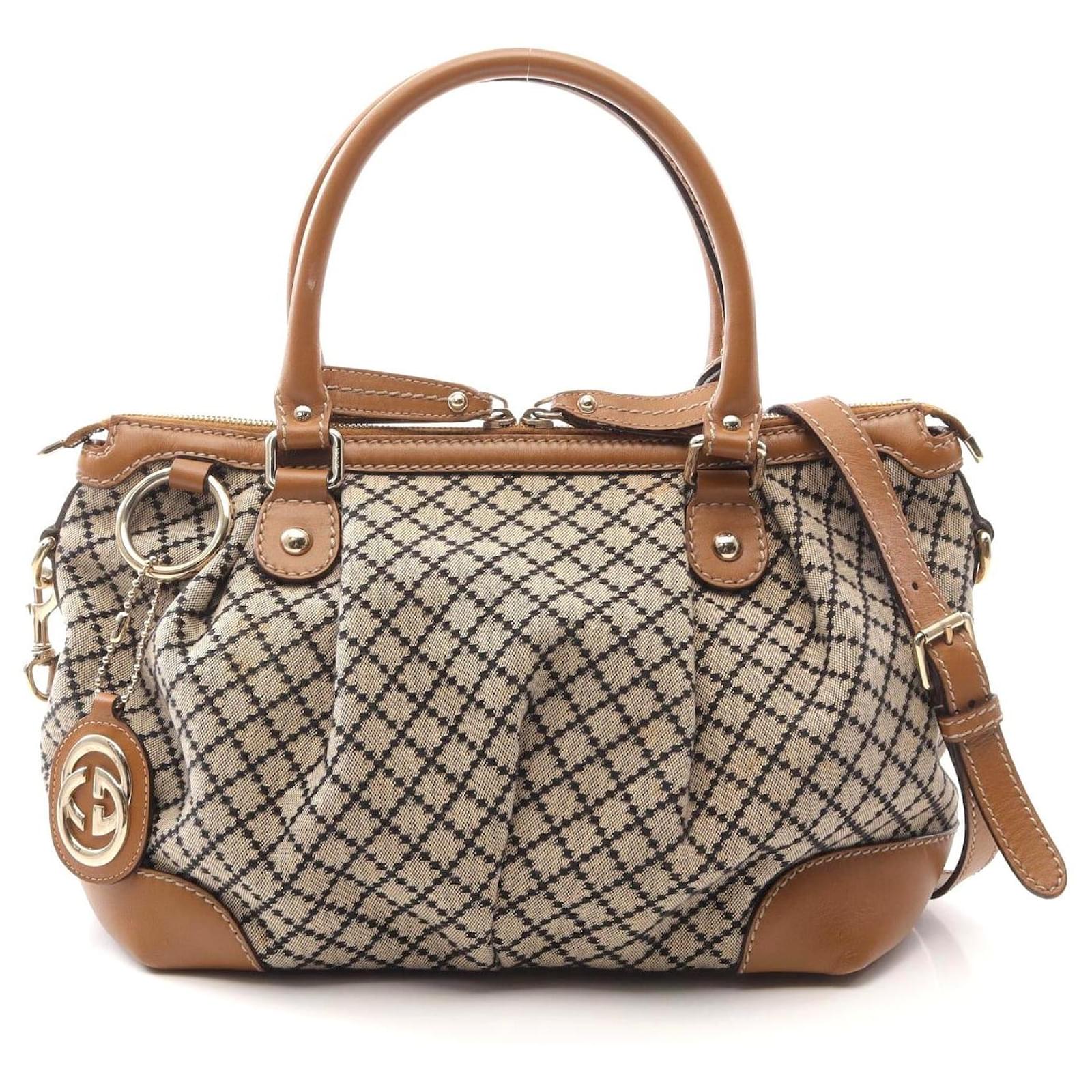 Gucci Sukey Diamante Canvas Leather Handbag Brown Beige  ref.2317443