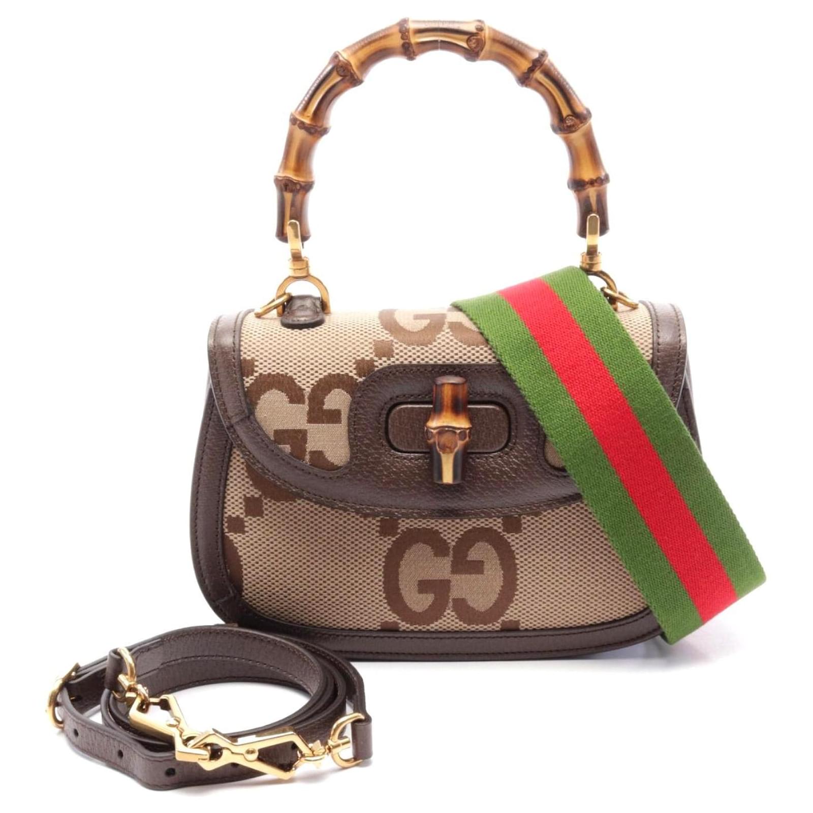 Gucci Bamboo 1947 Jumbo GG Handbag Canvas Leather Brown Beige  ref.2317438