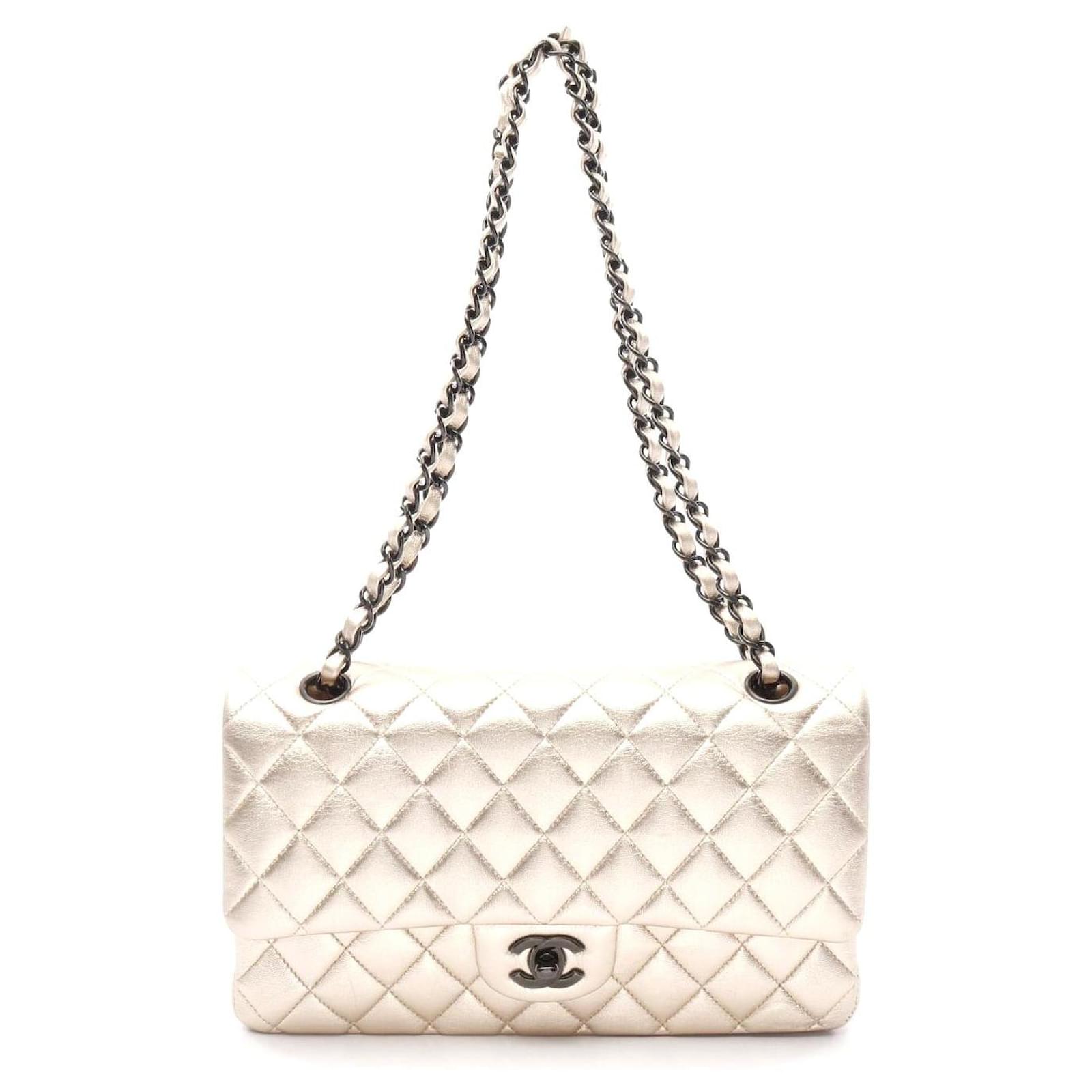 Chanel Lambskin Matelasse W Flap Shoulder Bag Golden Metallic Leather  ref.2317436