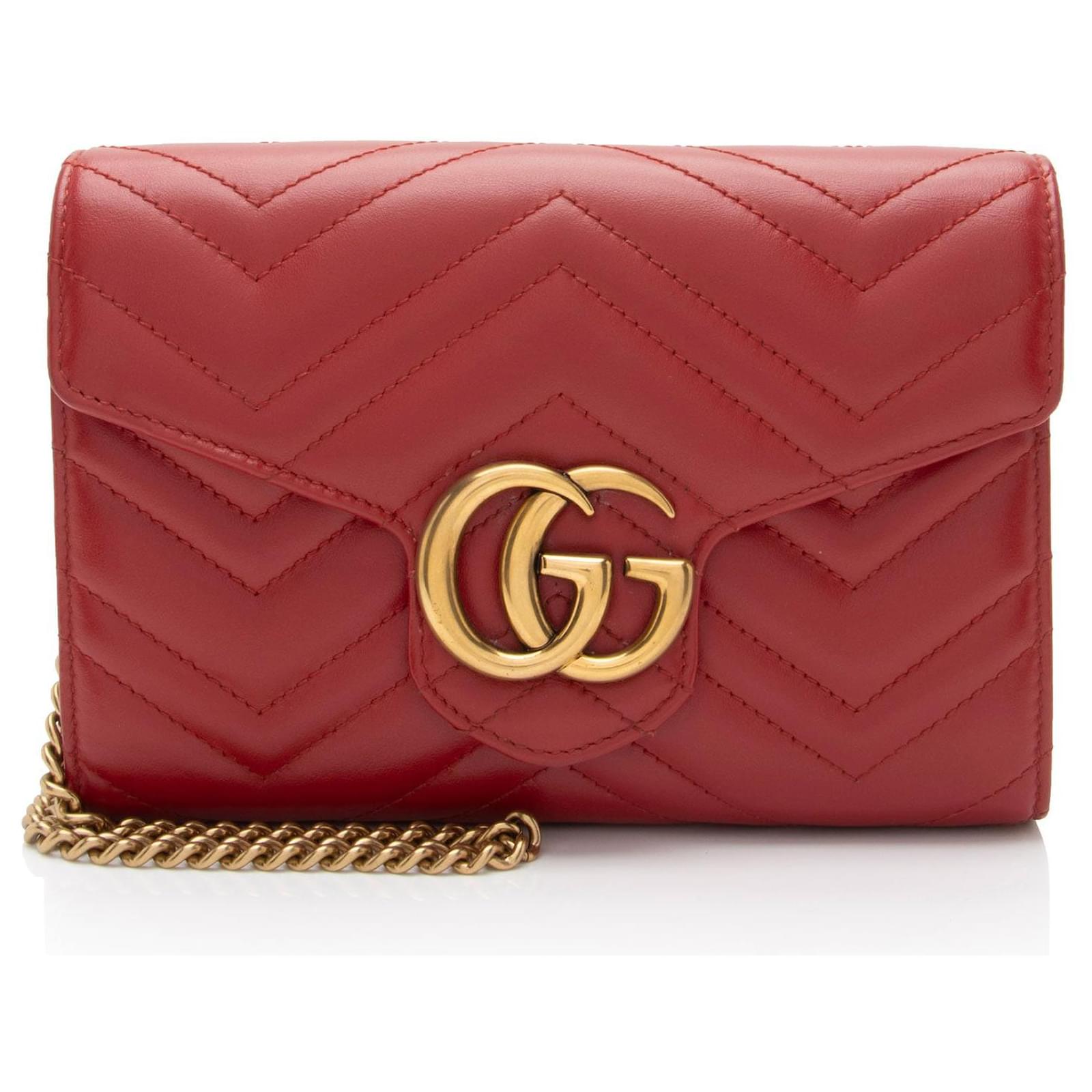 Gucci Matelasse Leather GG Marmont Mini Wallet on Chain Red  ref.2317419