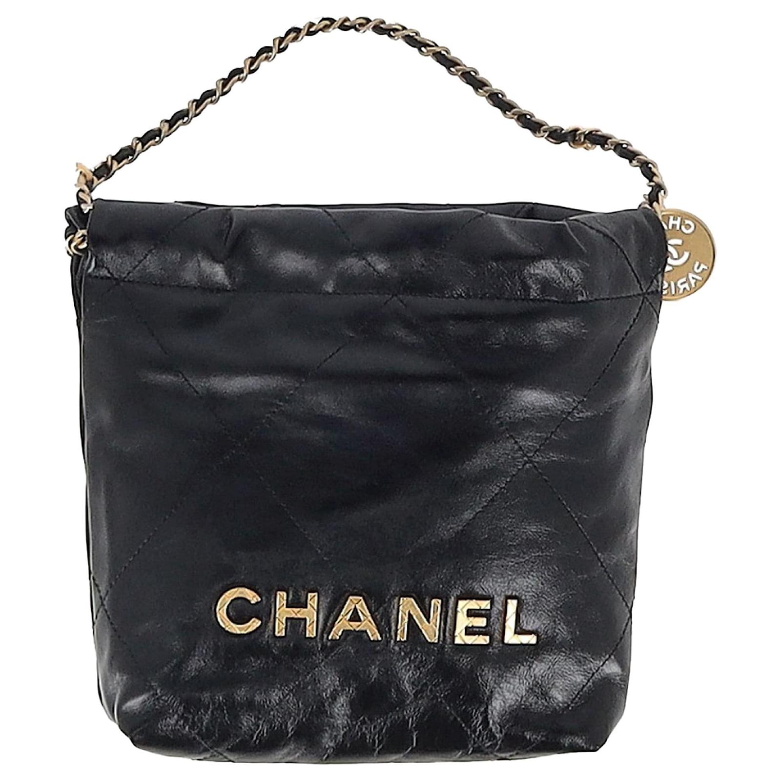 Chanel 22 Quilted Mini Hobo Bag in Black Shiny Calfskin Leather  ref.2317339