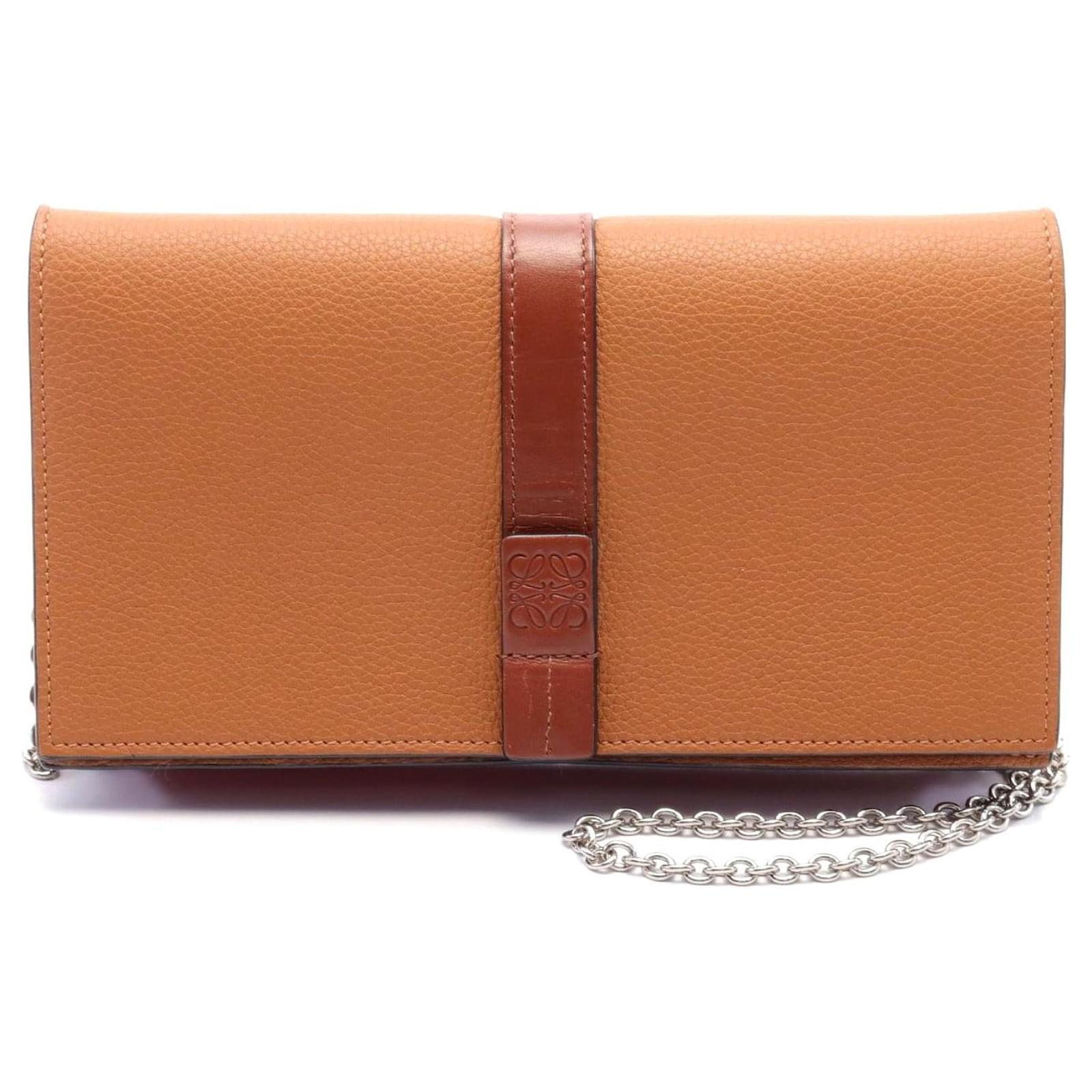 Loewe Leather Wallet on Chain Shoulder Bag Brown Pony-style calfskin  ref.2317335