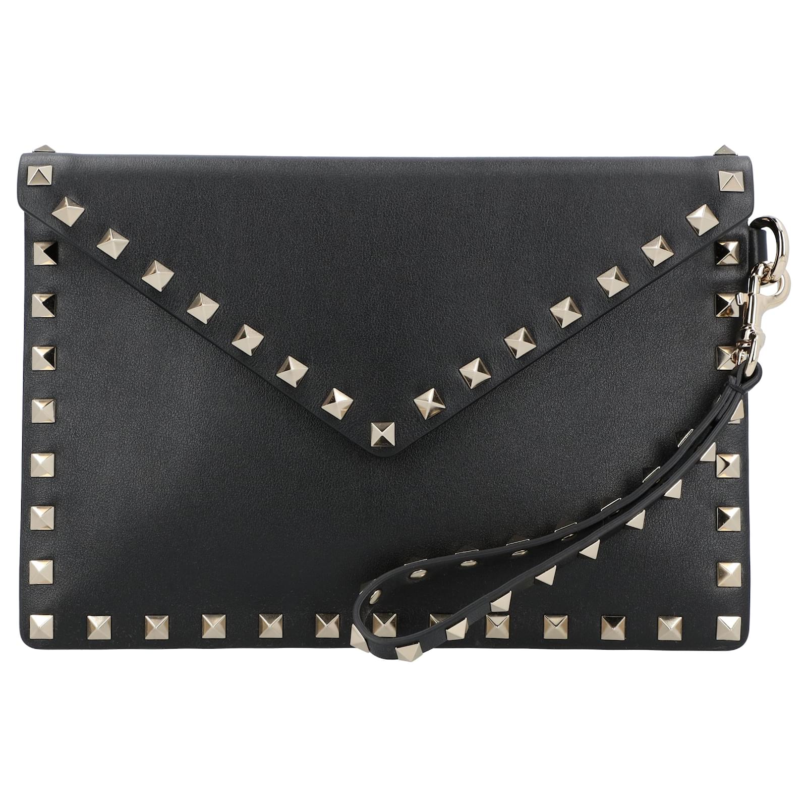 Valentino Garavani Valentino Rockstud envelope clutch Black Leather Pony-style calfskin  ref.2317285