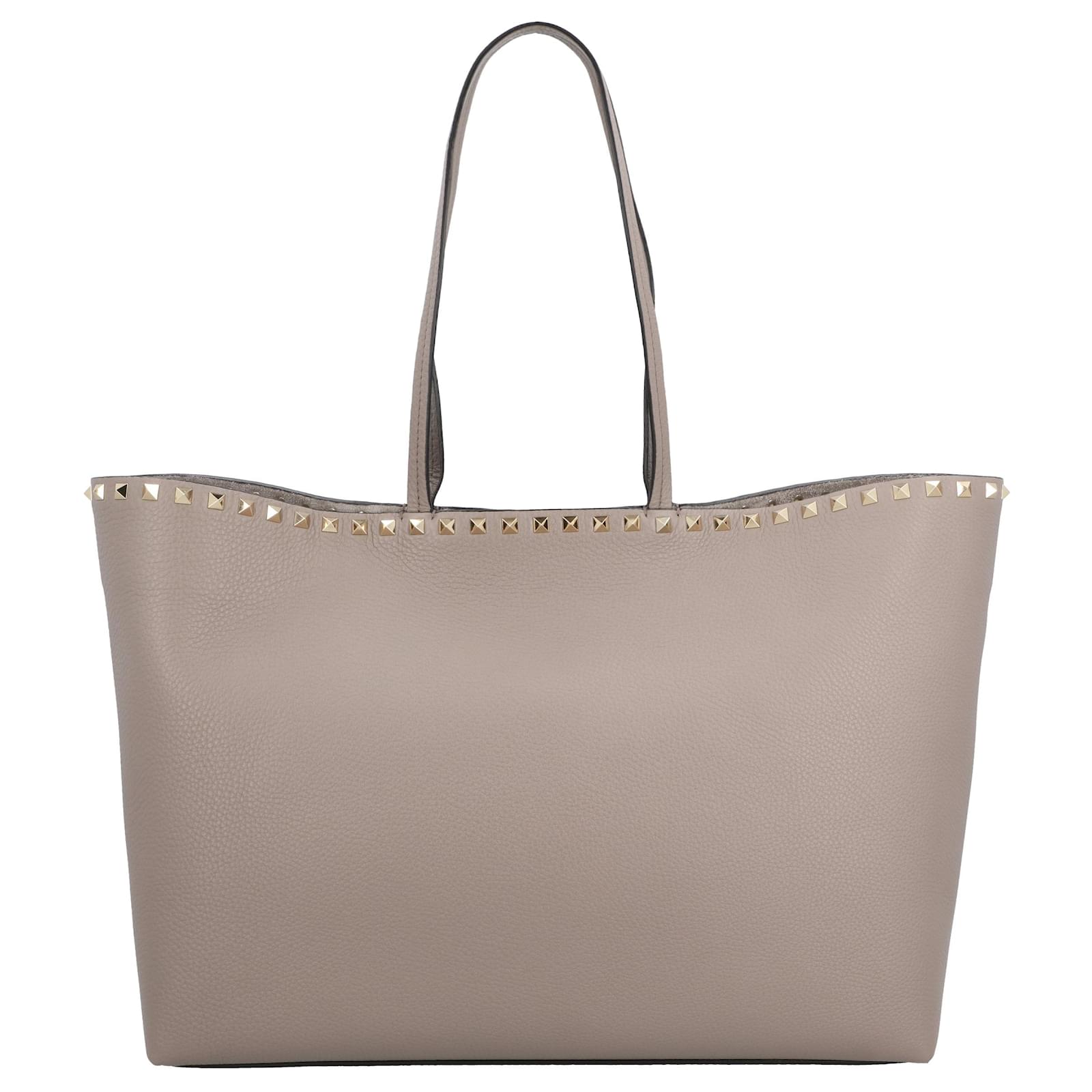 Valentino Garavani Rockstud Tote Bag Grey Leather Pony-style calfskin  ref.2317277