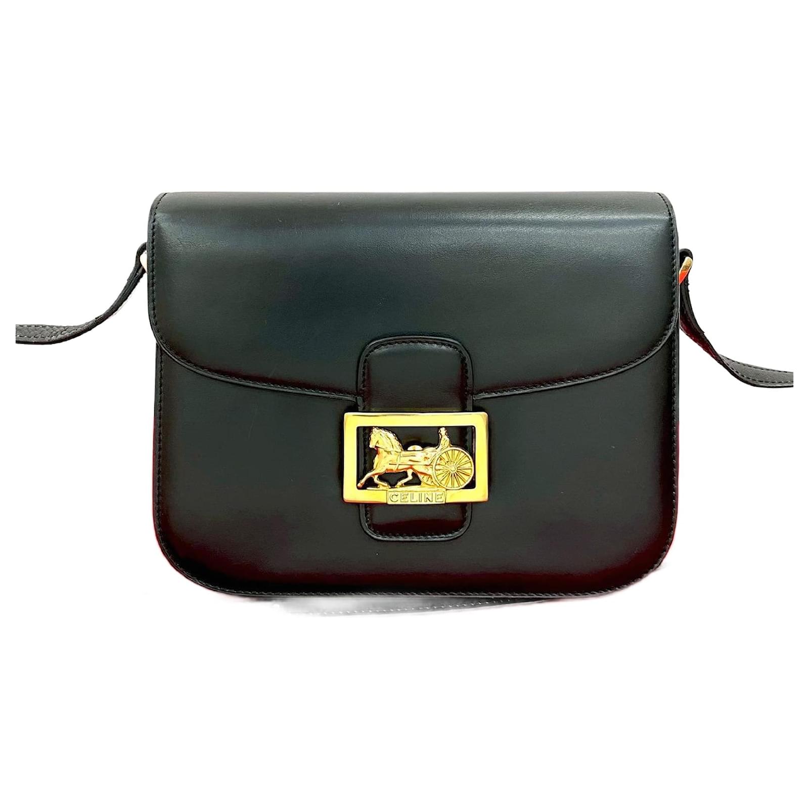 Céline Celine Carriage Hardware Leather Shoulder Bag Black  ref.2317240