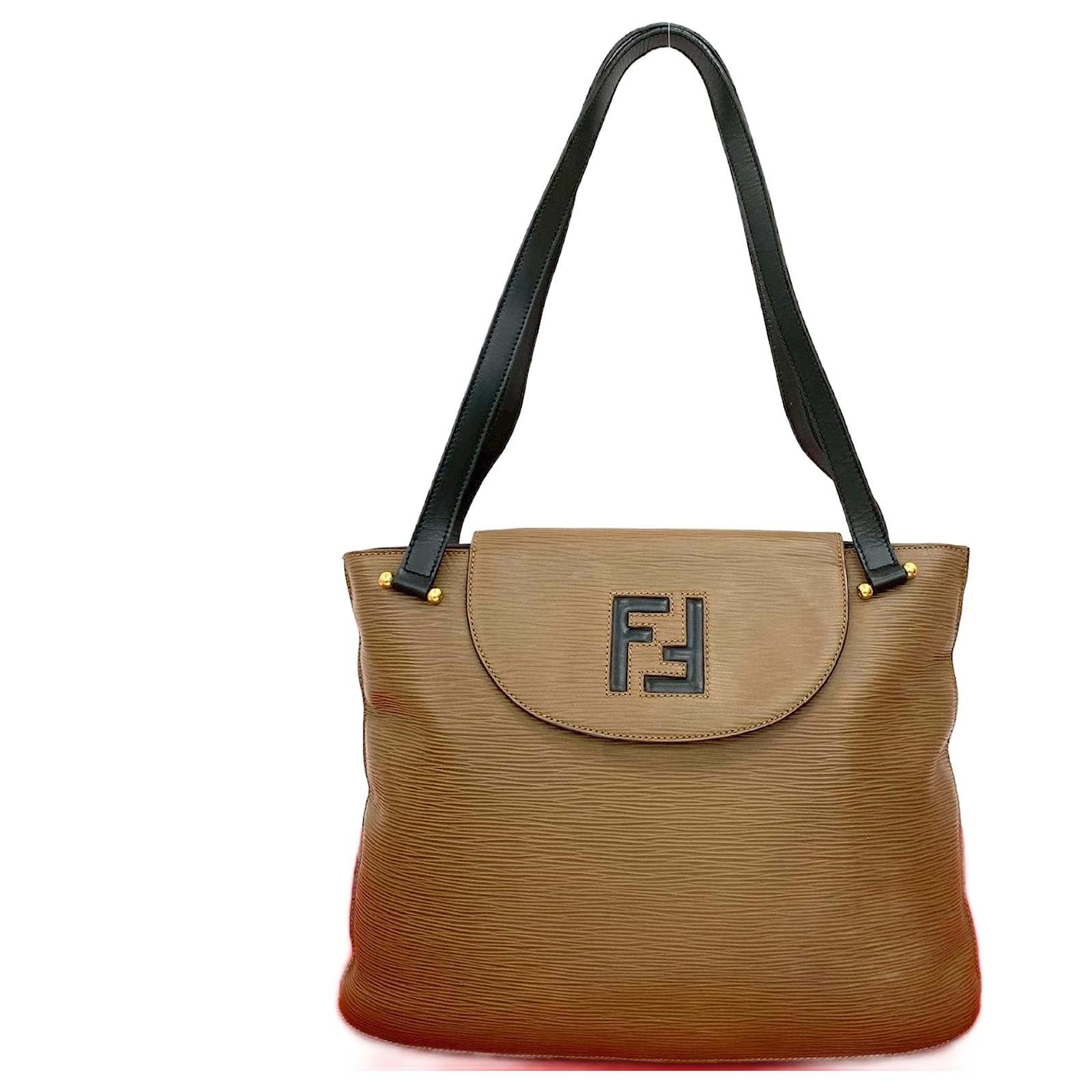 Fendi FF Logo Epi Leather Tote Bag Brown  ref.2317239