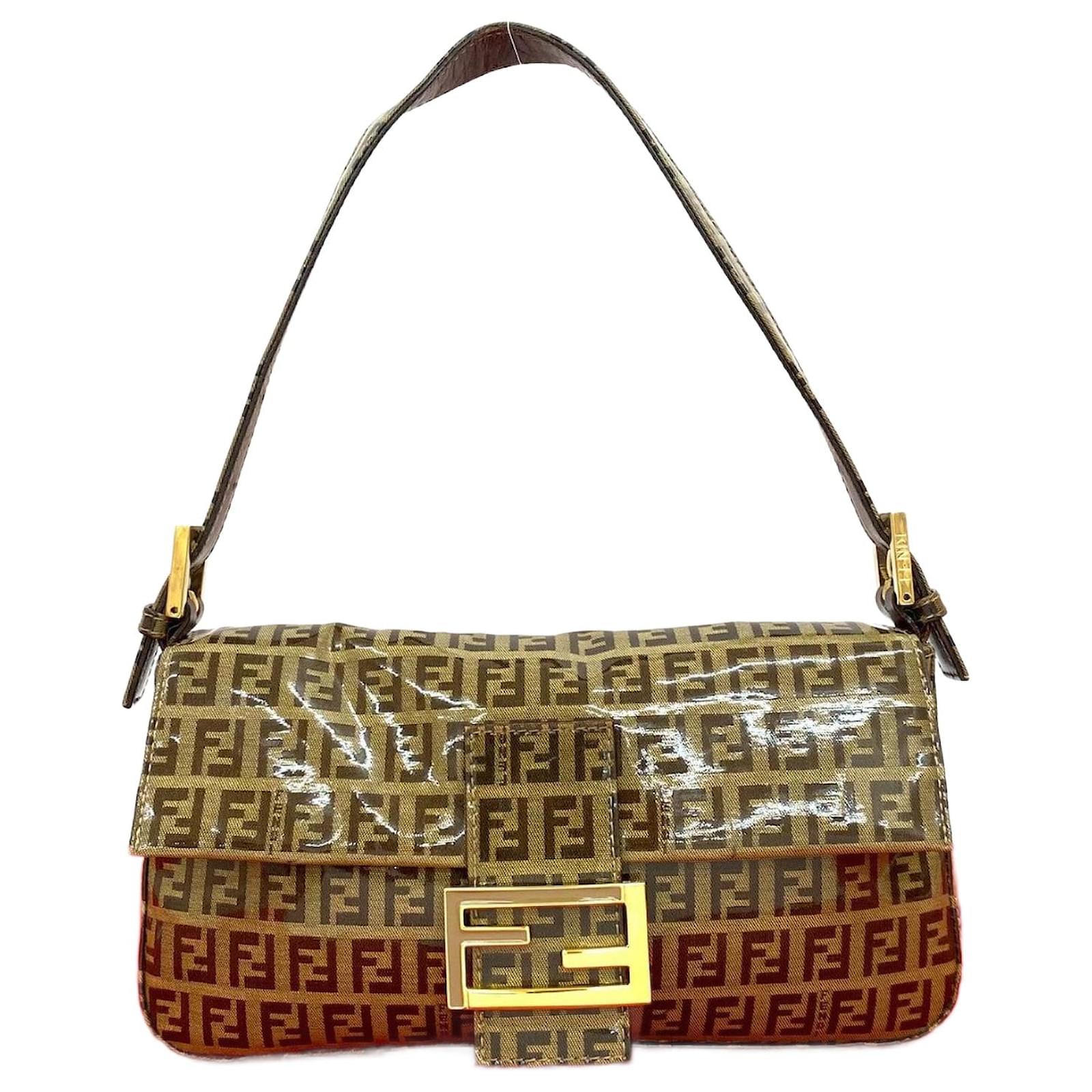 Fendi Mamma Baguette PVC 2way Shoulder Bag Brown Leather  ref.2317238