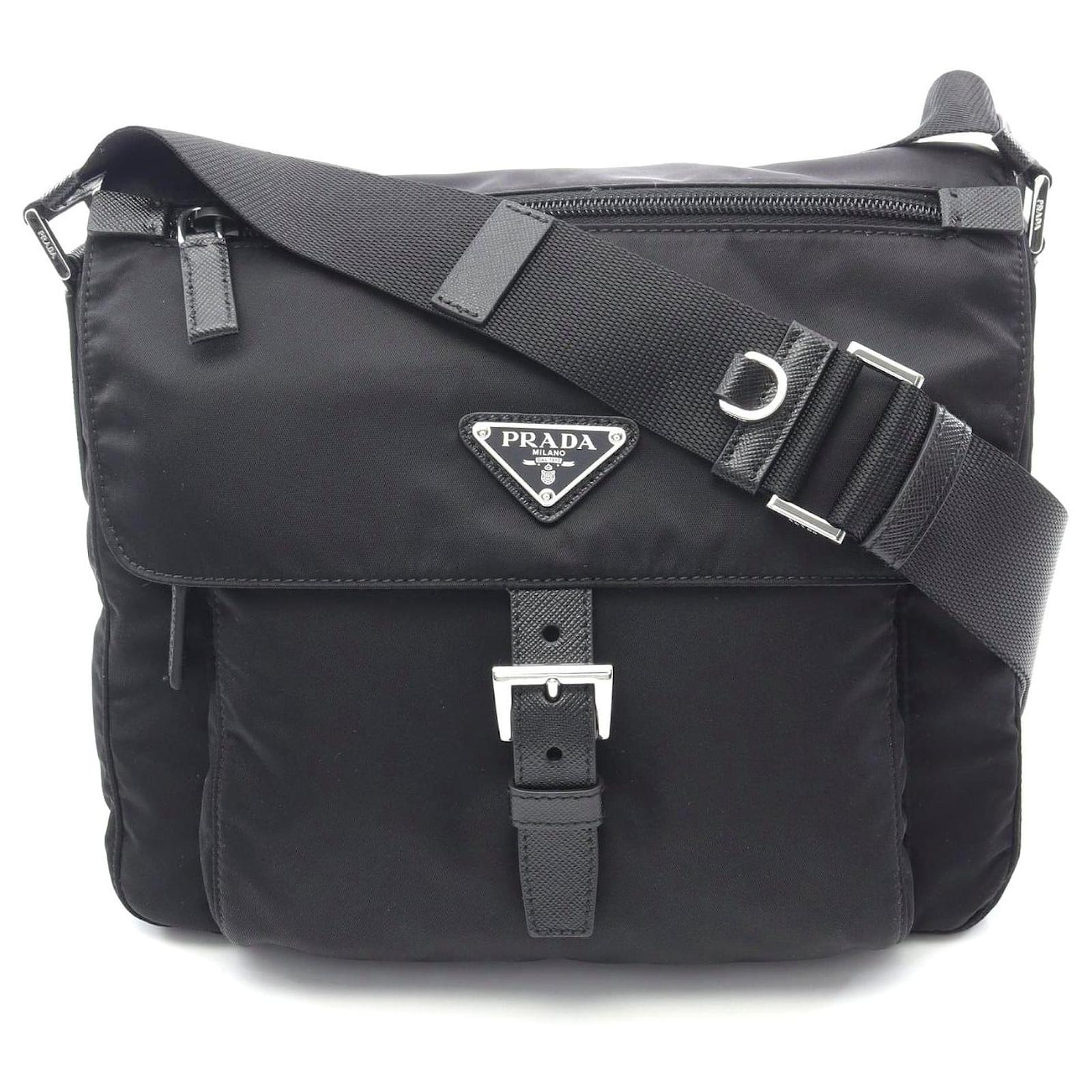 Prada Nylon Saffiano Leather Shoulder Bag Black  ref.2317002
