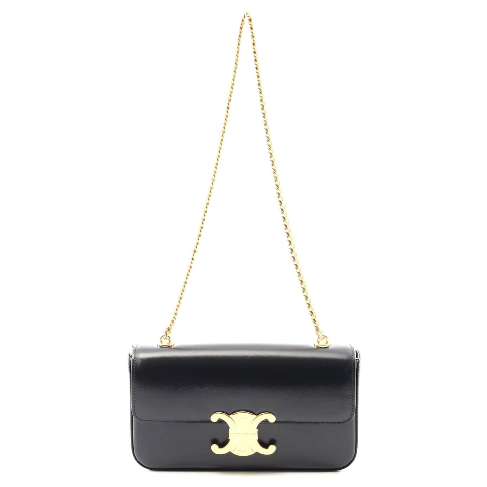 Céline Celine Leather Claude Triomphe Shoulder Bag Black Pony-style calfskin  ref.2317001