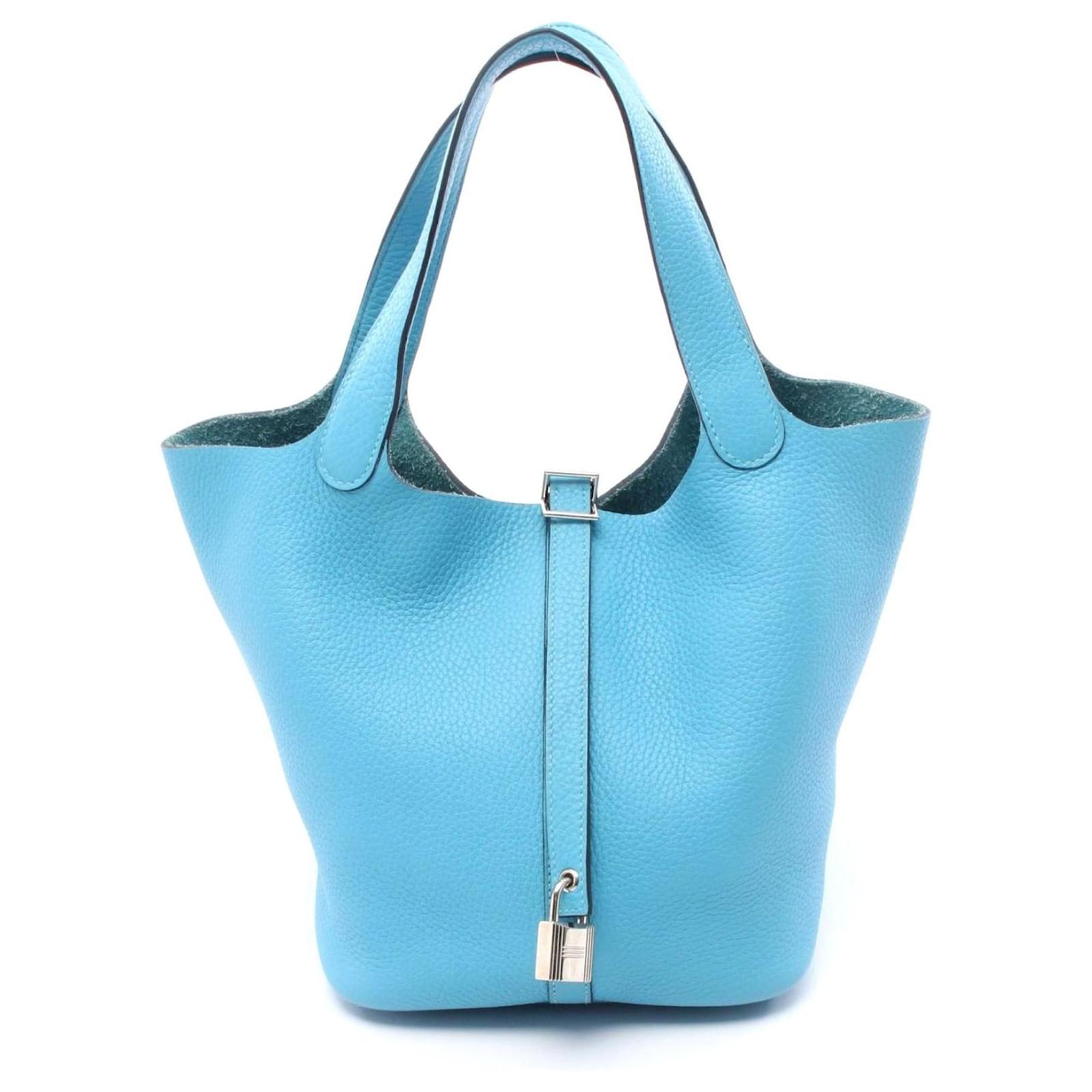 Hermès Hermes Picotin Lock MM Leather Handbag Blue Pony-style calfskin  ref.2316936