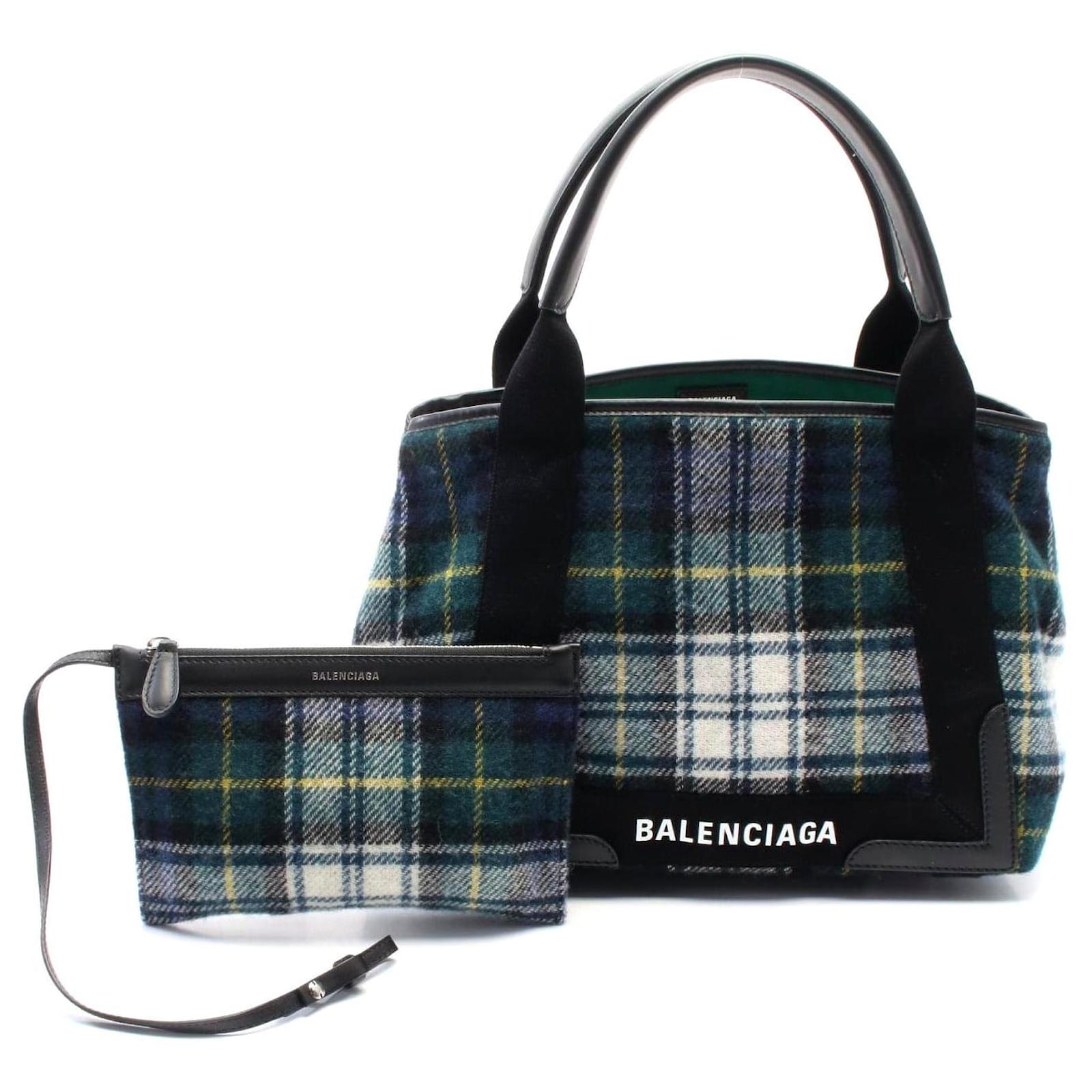 Balenciaga Navy Cabas S Wool Leather Tote Green  ref.2316934