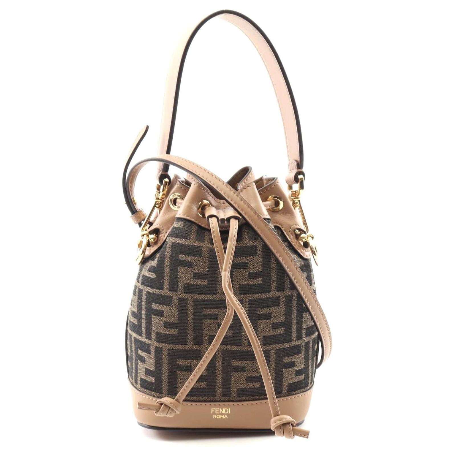 Fendi Mini Mon Tresor Canvas Leather Handbag Brown Cloth  ref.2316874