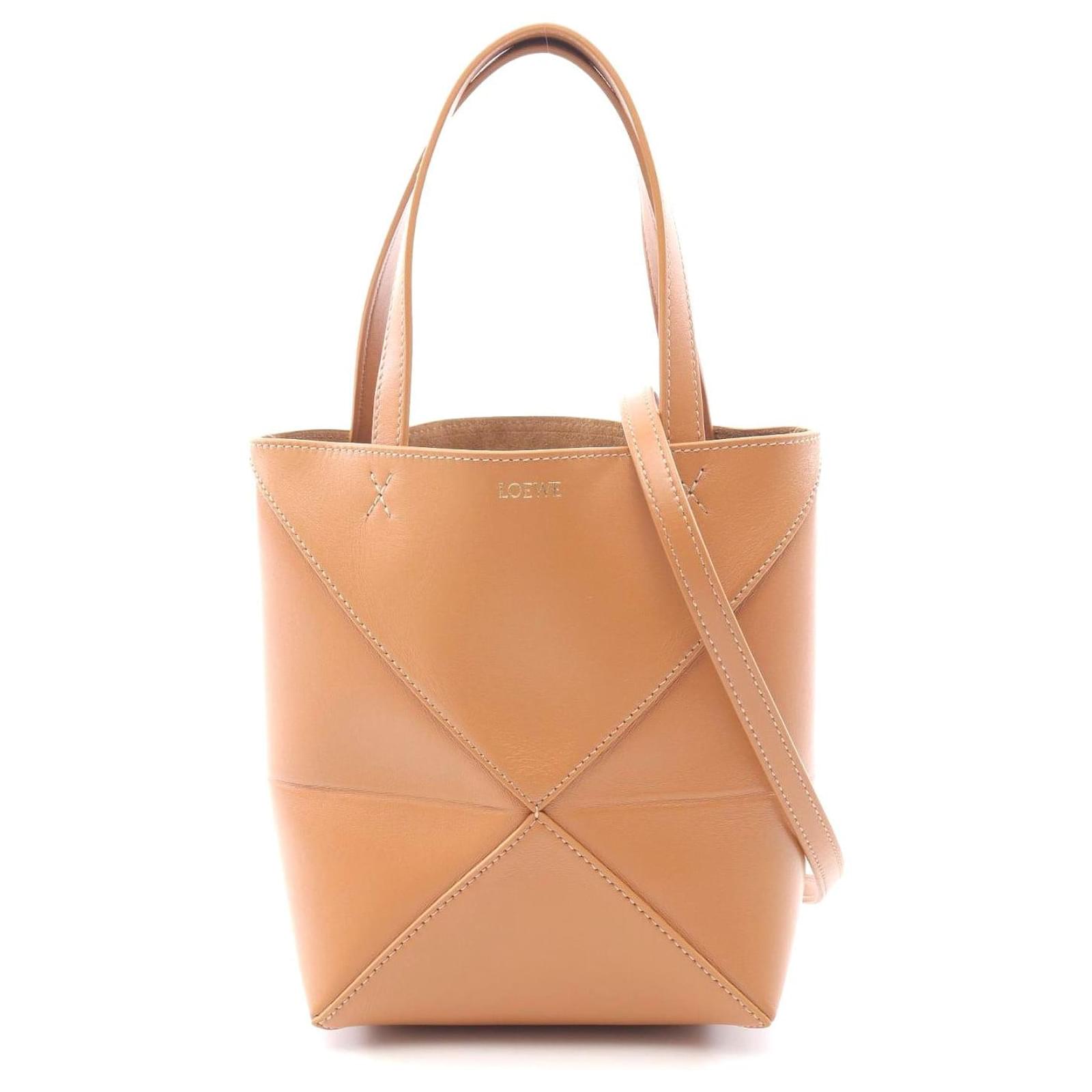 Loewe Puzzle Fold Mini Leather Handbag Brown Pony-style calfskin  ref.2316873