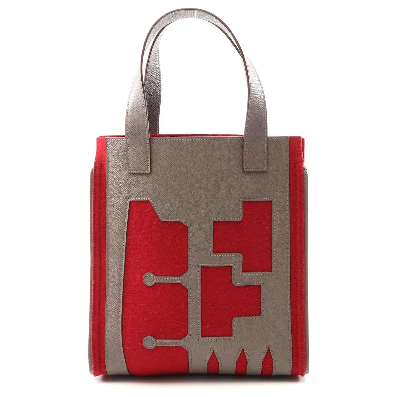 Hermès Hermes Petit H Etoupe Tote Bag Brown/Red Leather Pony-style calfskin  ref.2316861