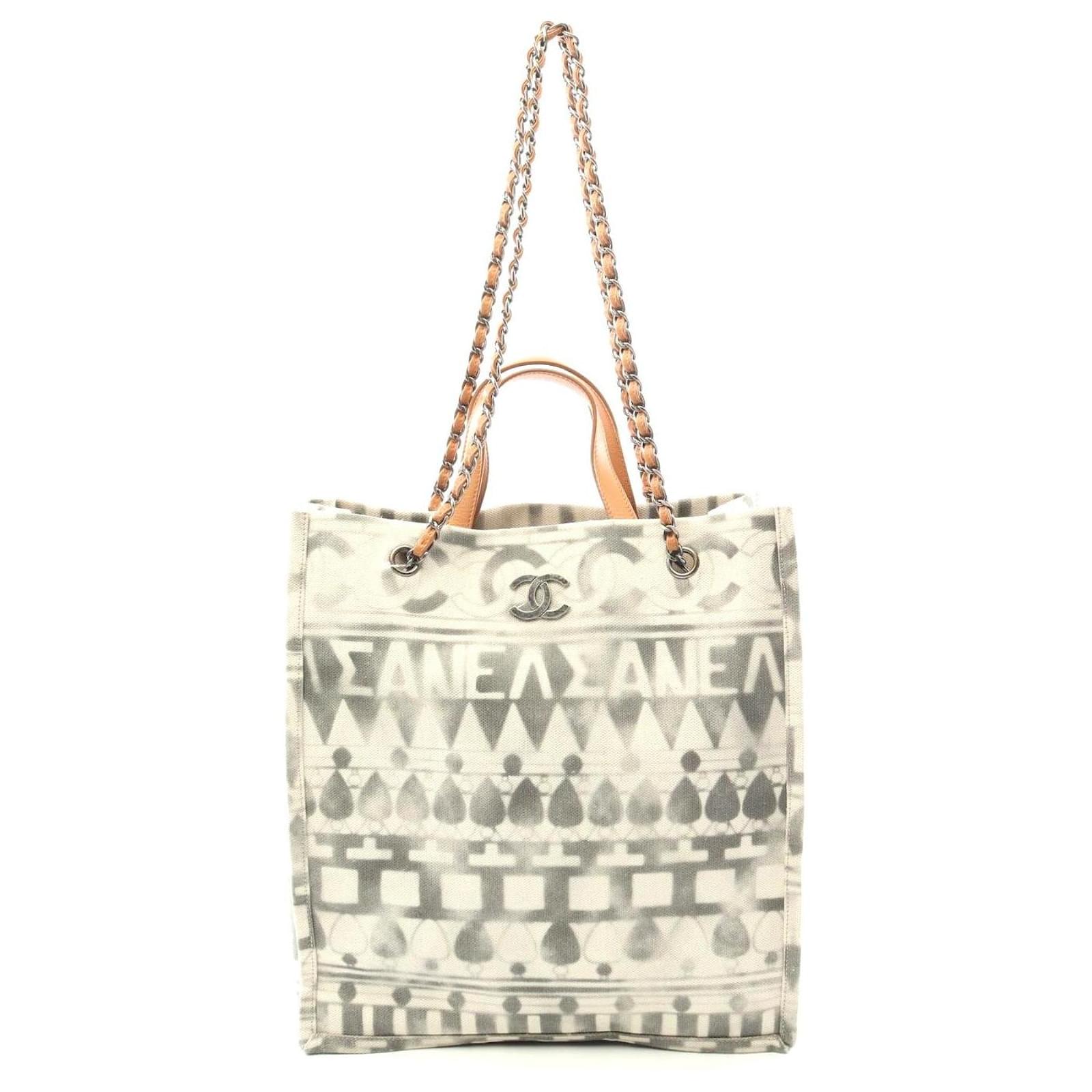 Chanel Canvas Leather Coco Mark Tote Bag White Cloth  ref.2316728