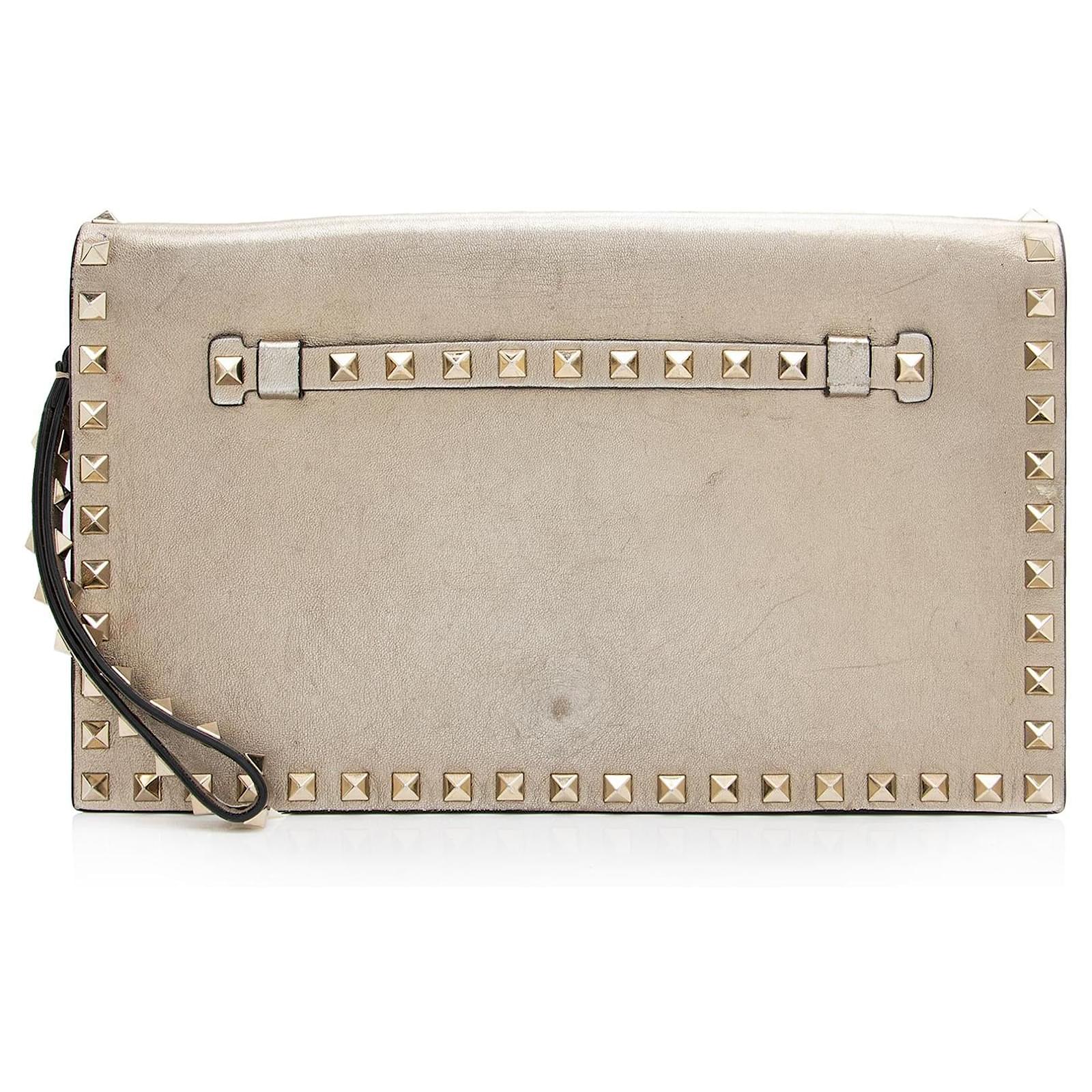 Valentino Garavani Valentino Metallic Nappa Leather Rockstud Clutch Golden  ref.2316611