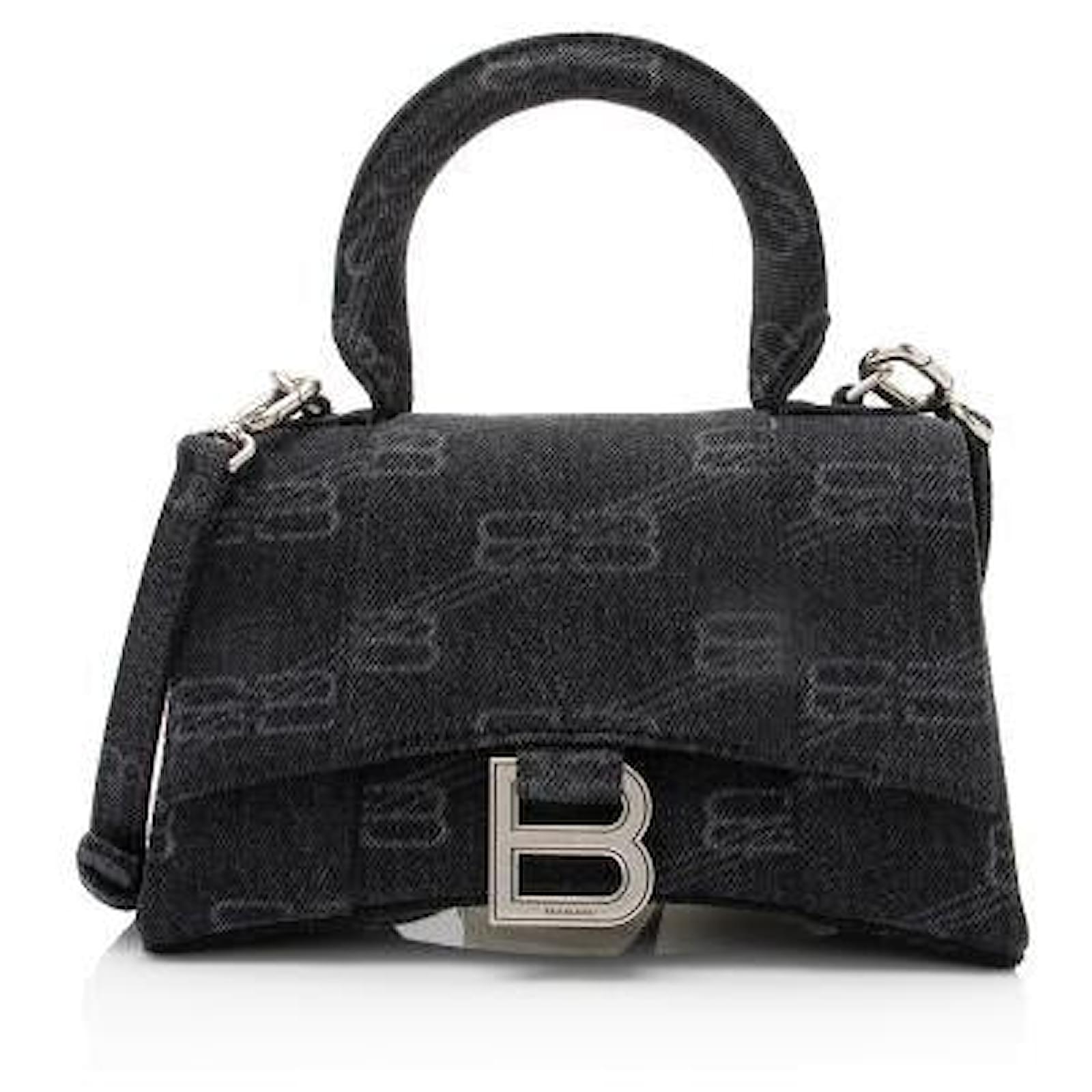 Balenciaga BB Monogram Denim Hourglass XS Top Handle Black  ref.2316603