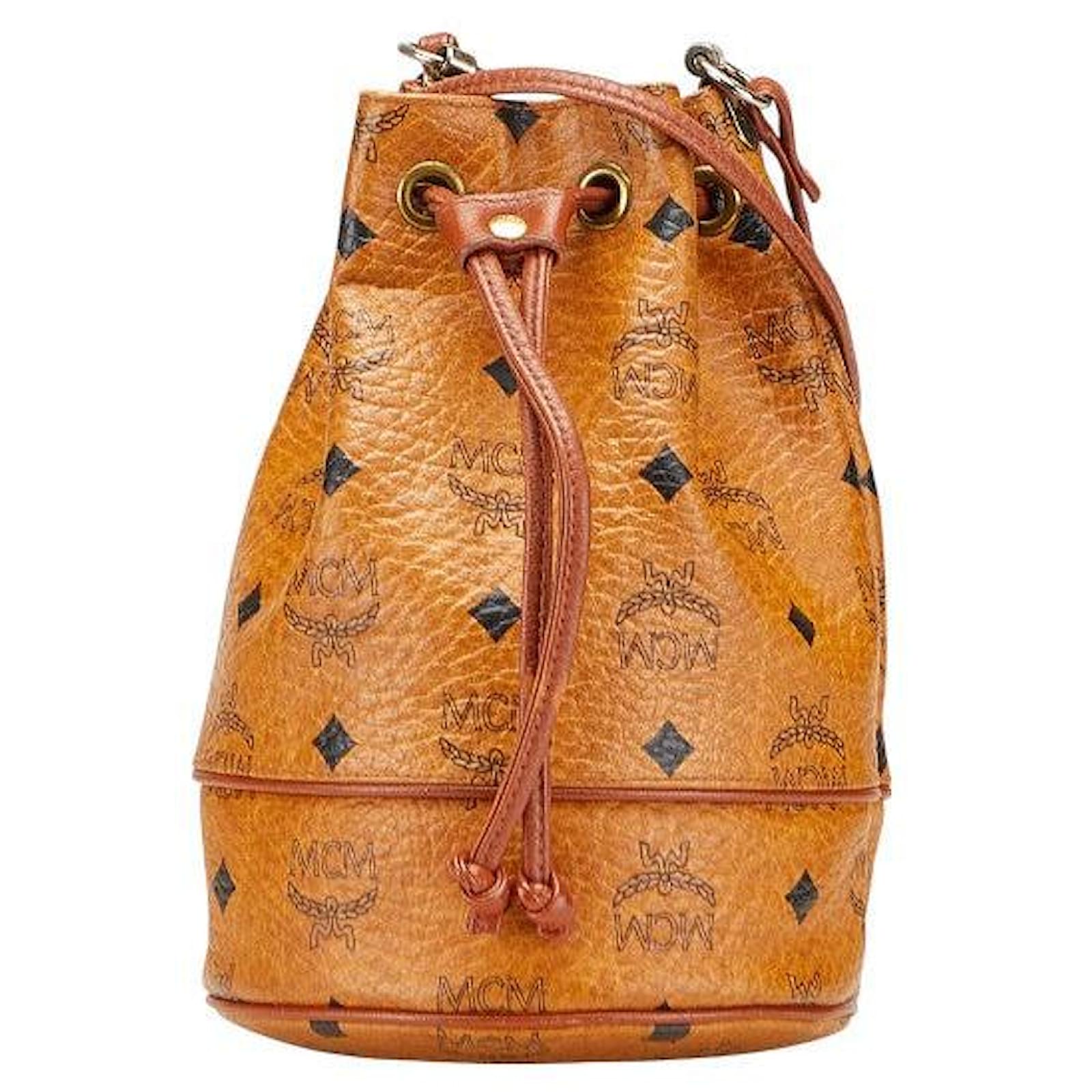 MCM Visetos Logogram PVC Leather Shoulder Bag Brown  ref.2316589