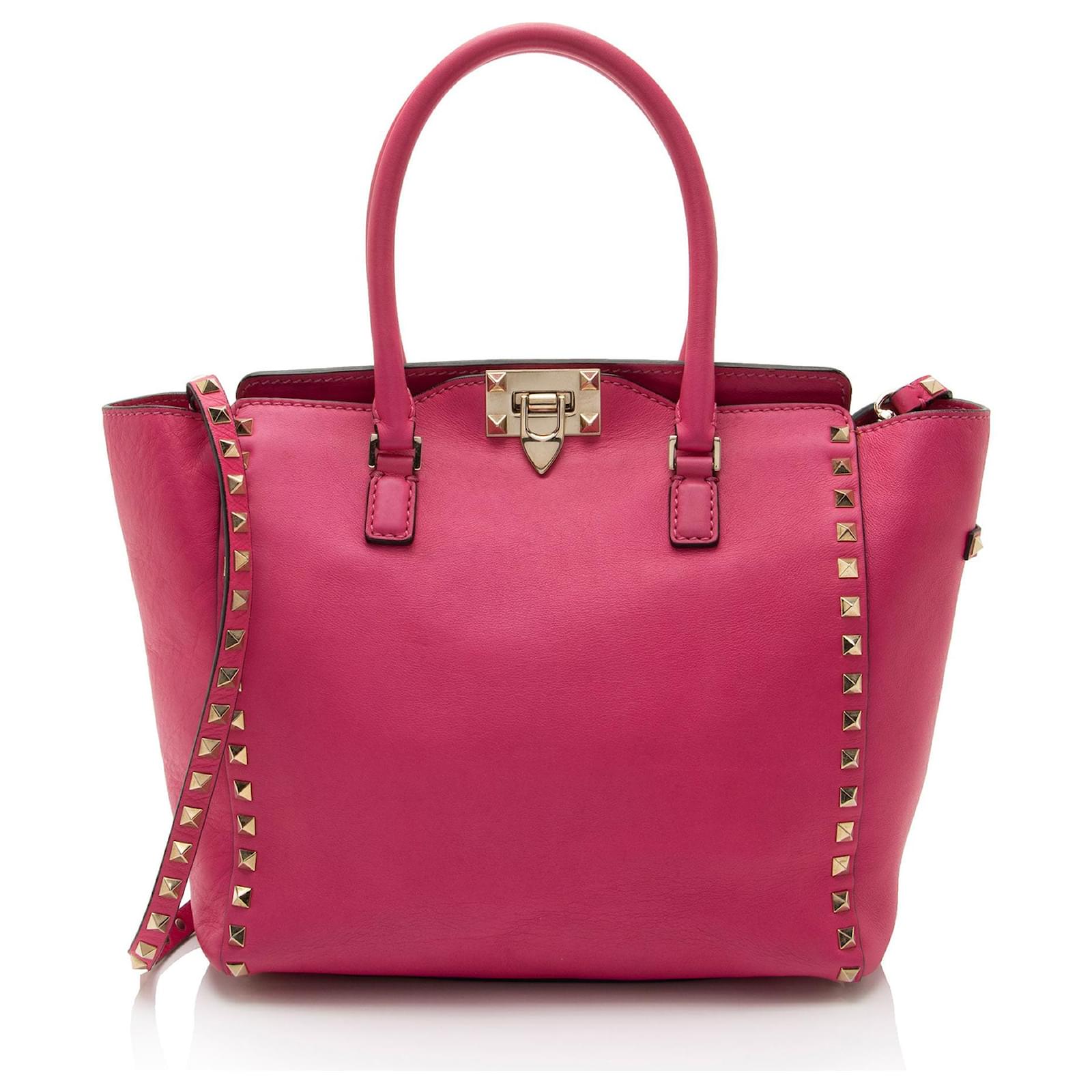 Valentino Garavani Valentino Calfskin Rockstud Double Handle Medium Tote Pink Leather Pony-style calfskin  ref.2316570