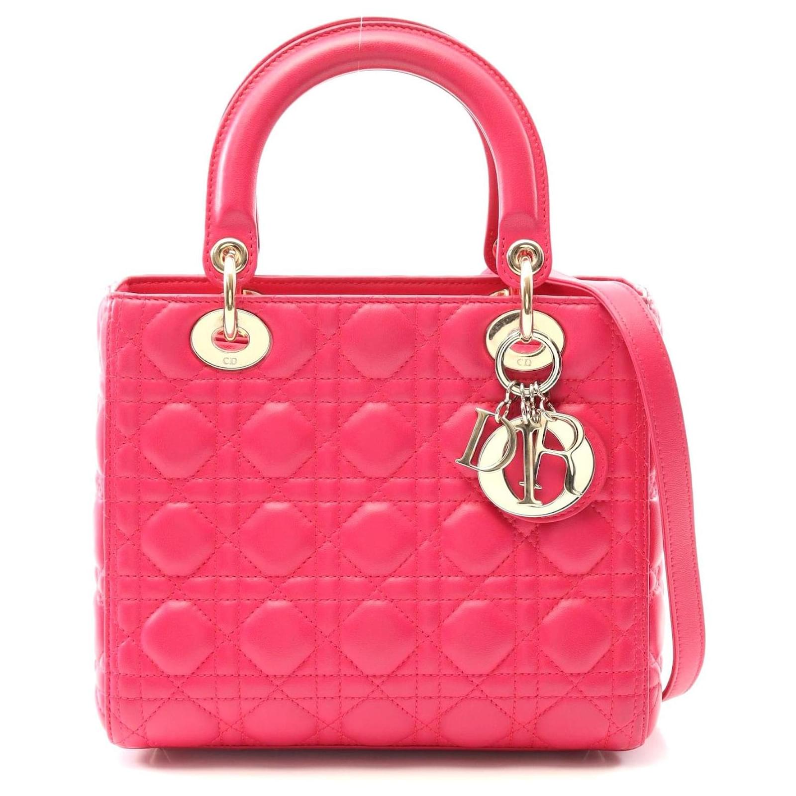 Dior Lady Dior Leather Handbag Red Pony-style calfskin  ref.2316405