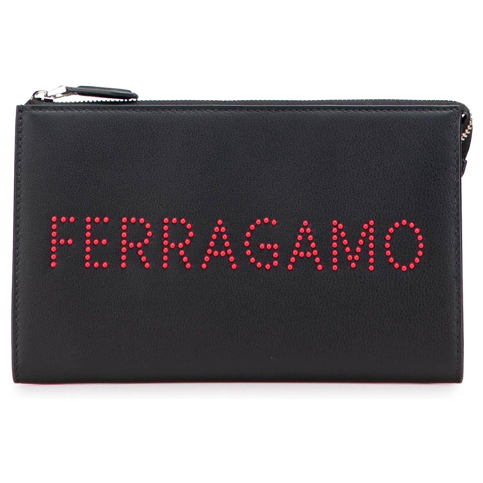 Salvatore Ferragamo Ferragamo Black Leather Logo Clutch Pony-style calfskin  ref.2316286