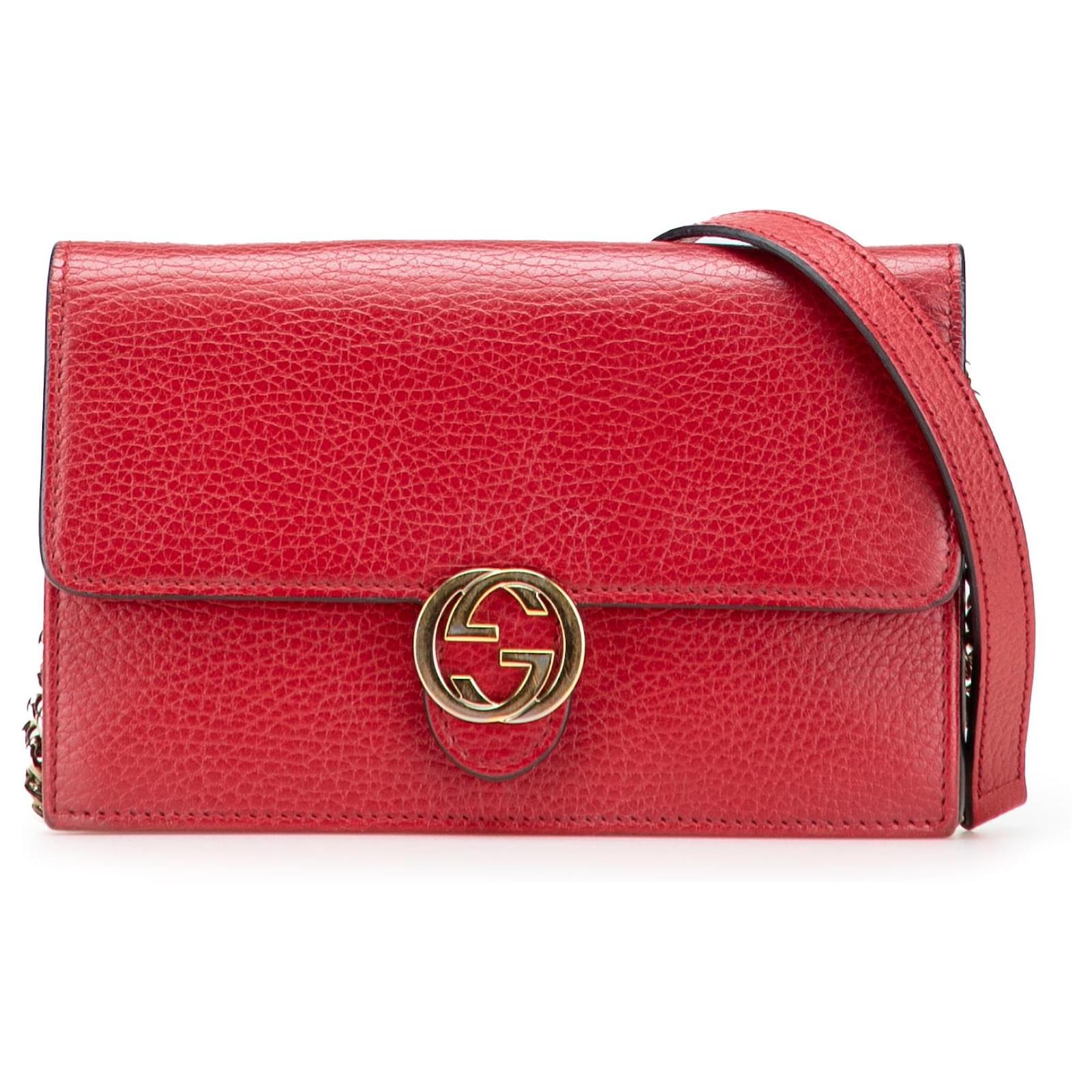 Gucci Red Leather Interlocking G Dollar Wallet on Chain Pony-style calfskin  ref.2316258