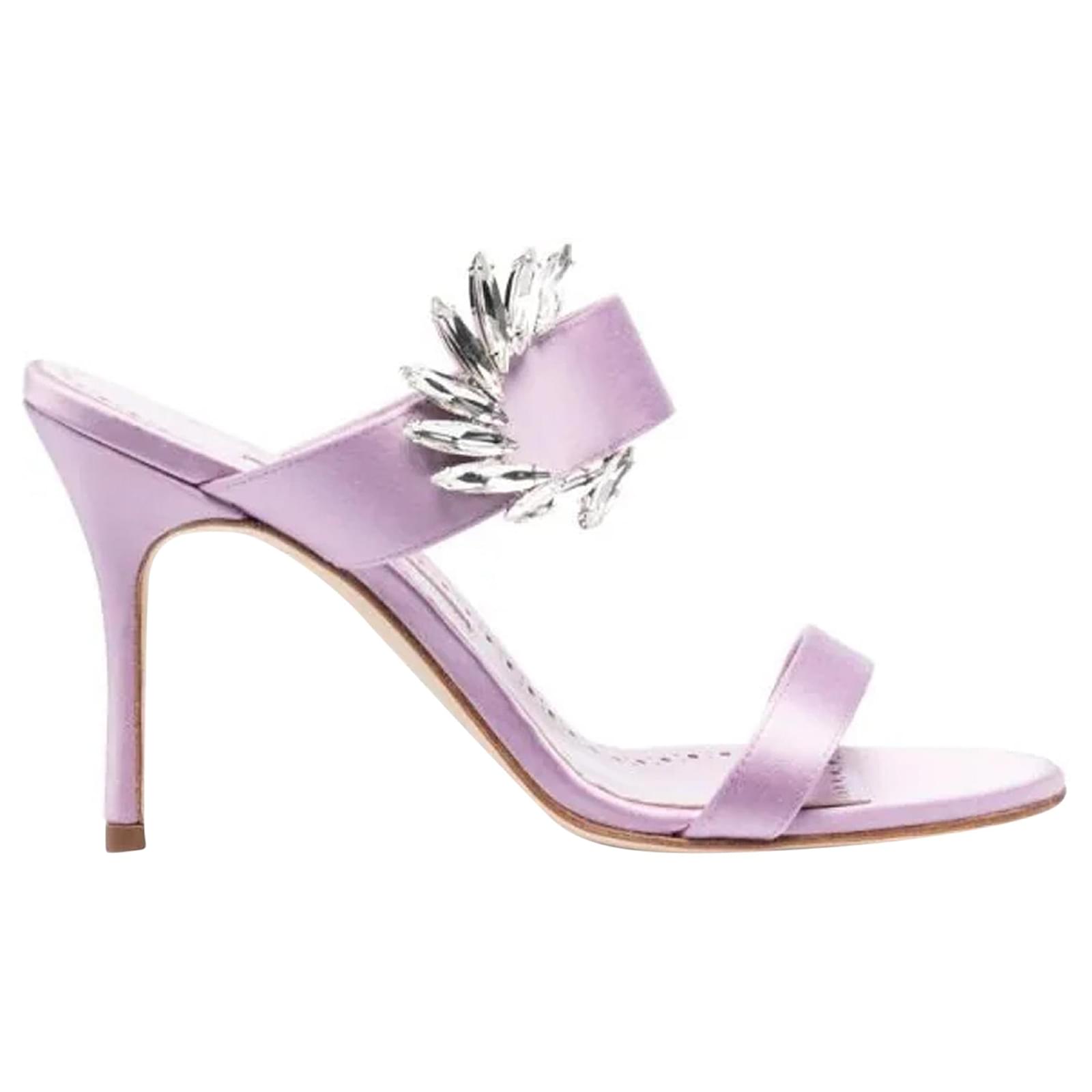 Manolo Blahnik Chivela 090 Sandals Purple Silk  ref.2313775