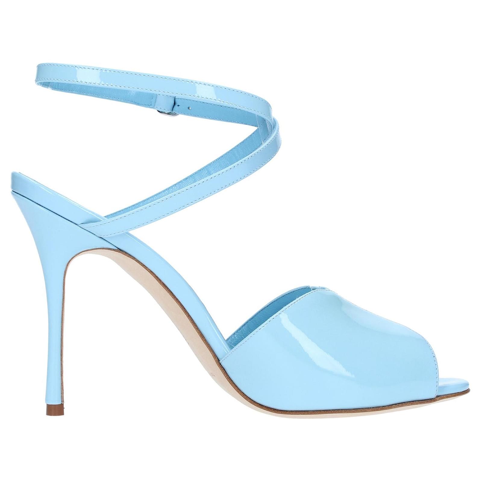 Manolo Blahnik Hourani 105 Sandals Blue Leather Pony-style calfskin  ref.2313774