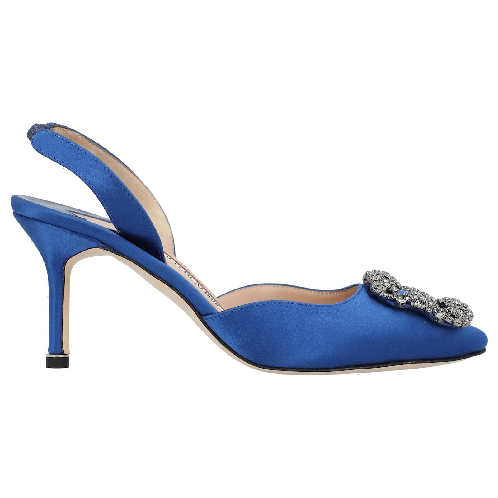 Manolo Blahnik Hangisli Slingback Pumps 85mm Blue Leather  ref.1723003
