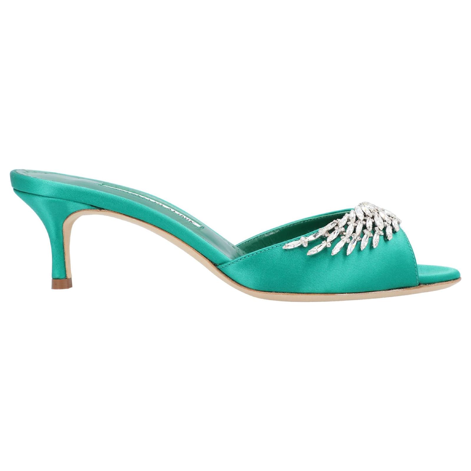 Manolo Blahnik Lumada Fabio 050 Mule Green Silk  ref.1723002