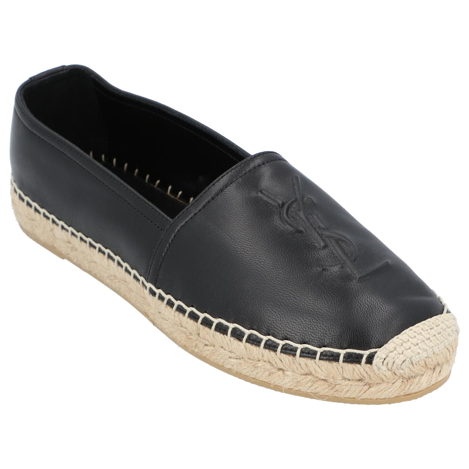 Saint Laurent Monogram Espadrilles In Lambskin Black Leather  ref.2276145