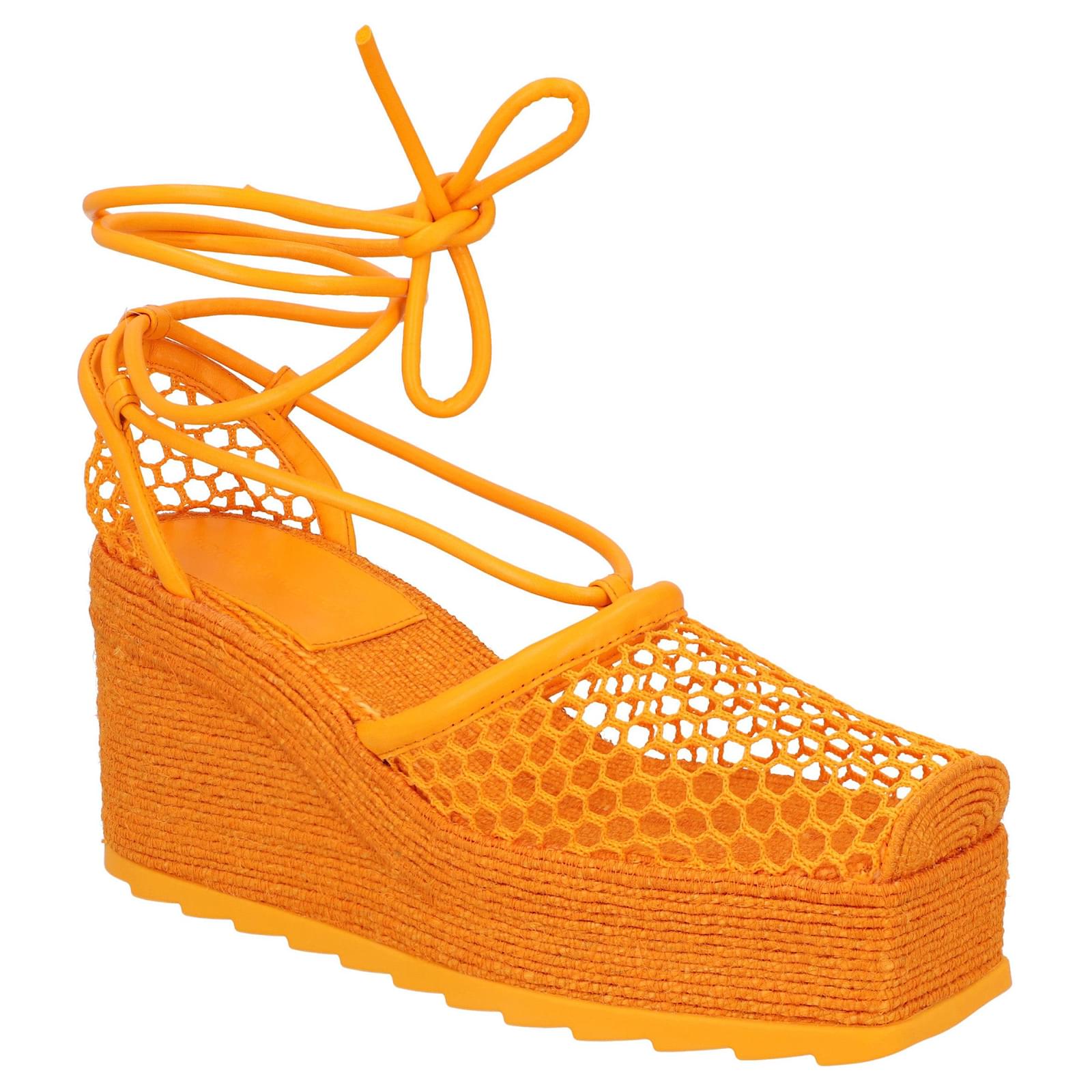 Bottega Veneta Orange Stretch 90 Wedge Espadrilles Polyester  ref.1722991