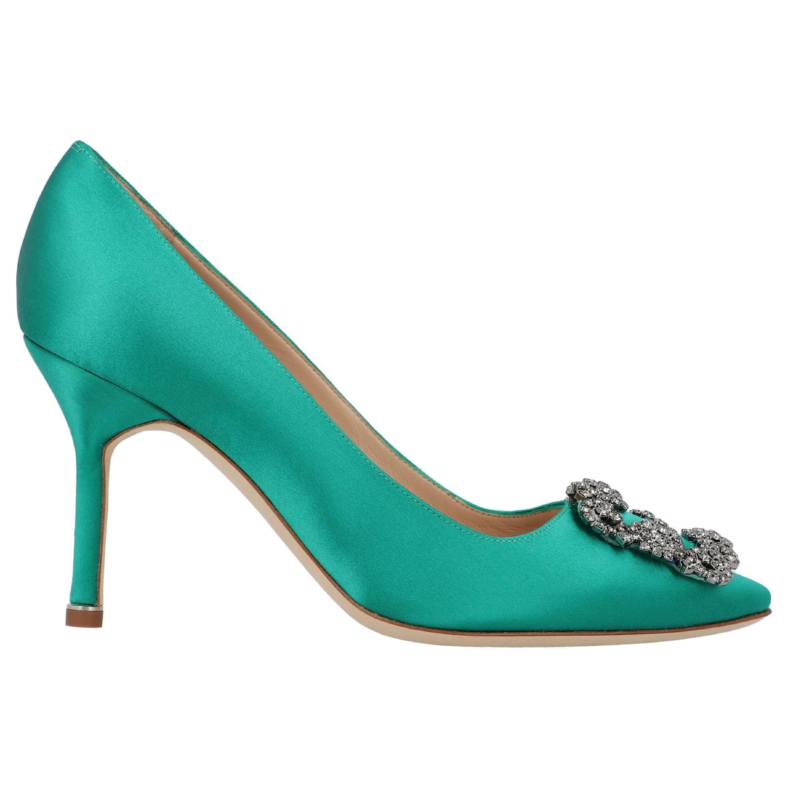 Manolo Blahnik Hangisi 090 Pumps Green Viscose Cellulose fibre  ref.1723004