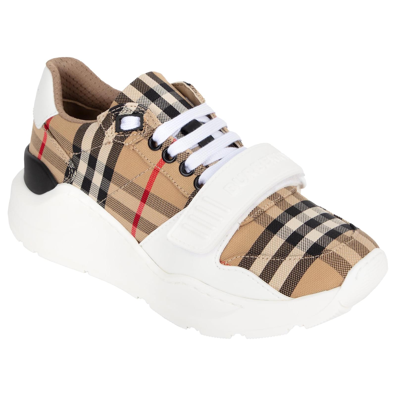 Burberry Vintage Check-pattern touch-strap sneakers Brown Beige Cotton  ref.2019161