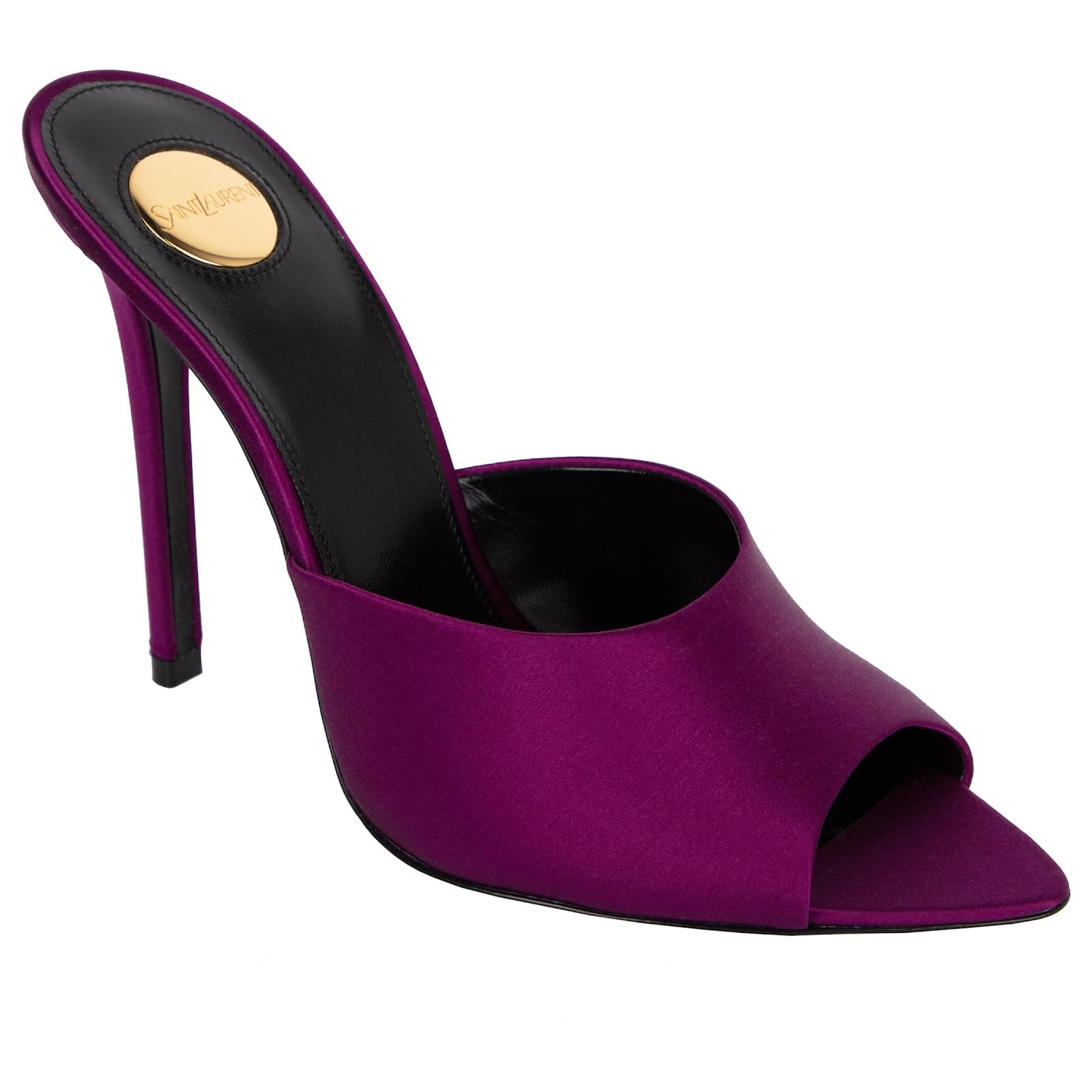Saint Laurent Goldie Mules In Satin Crepe Purple Silk  ref.1847870