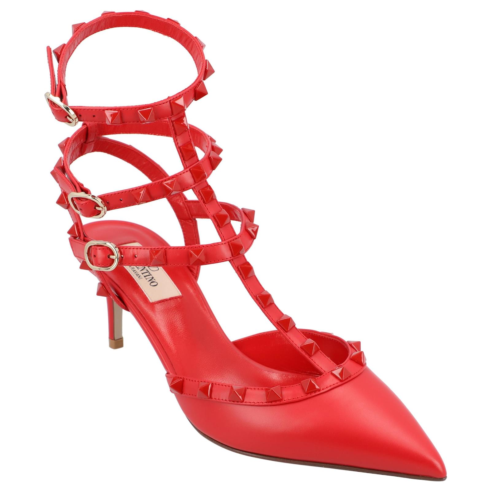 Valentino Garavani Valentino Rockstud' Pumps Red Leather Pony-style calfskin  ref.2204886