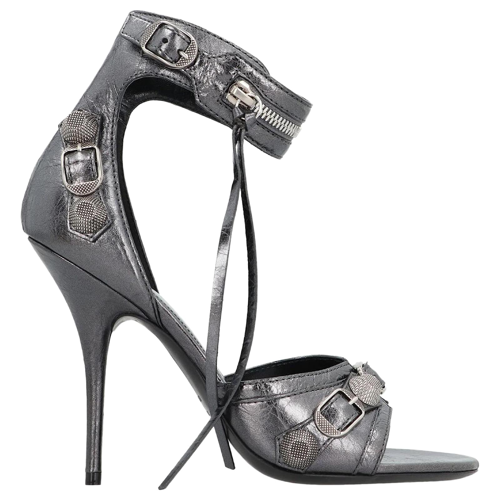Balenciaga Cagole Leather Sandals Grey Pony-style calfskin  ref.2314318