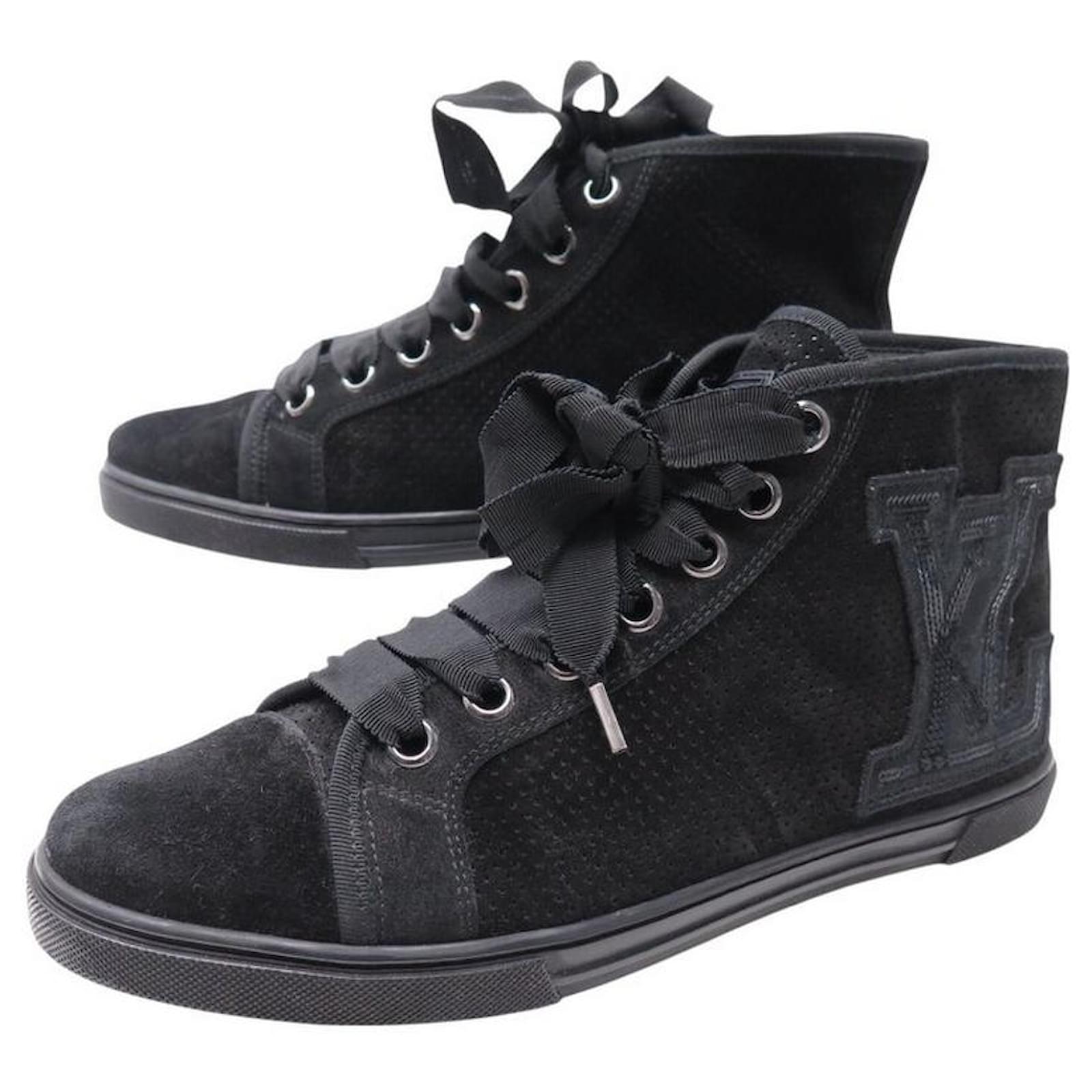 LOUIS VUITTON HIGH TOP SNEAKERS 38.5 BLACK SUEDE LV LOGO SEQUINS  ref.2311582