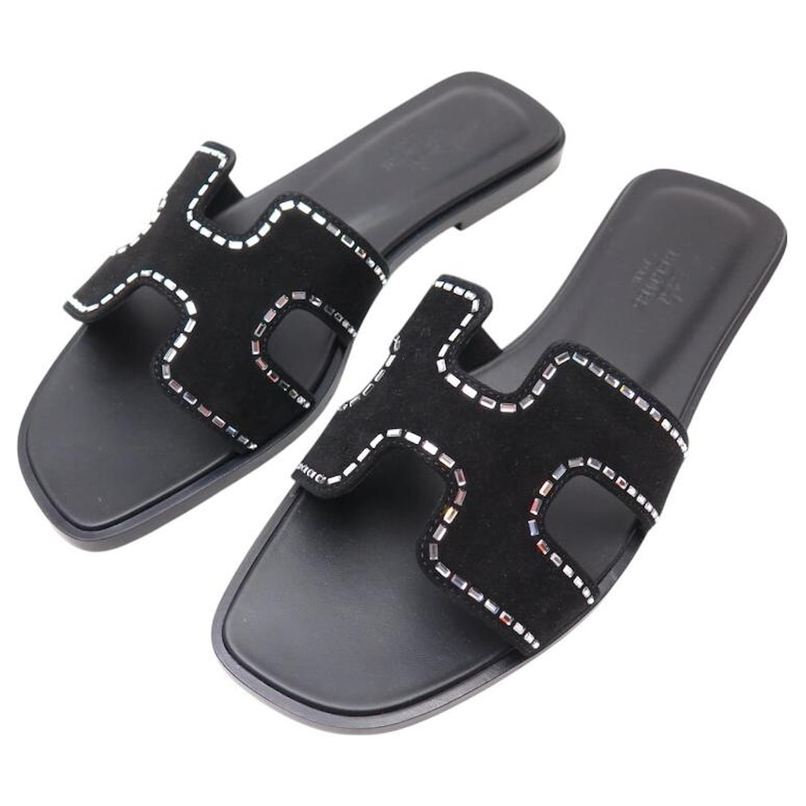 Hermès NINE HERMES ORAN SANDALS SUEDE STRASS H232169Z BOX NEW SHOES Black  ref.2311578