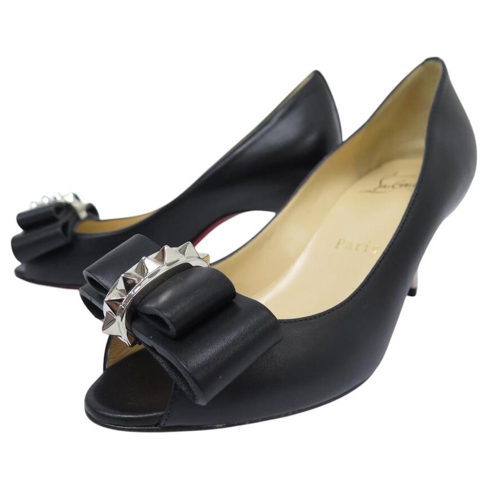 NINE CHRISTIAN LOUBOUTIN NODO 70 BLACK LEATHER COURT SHOES SIZE 34  ref.2029182