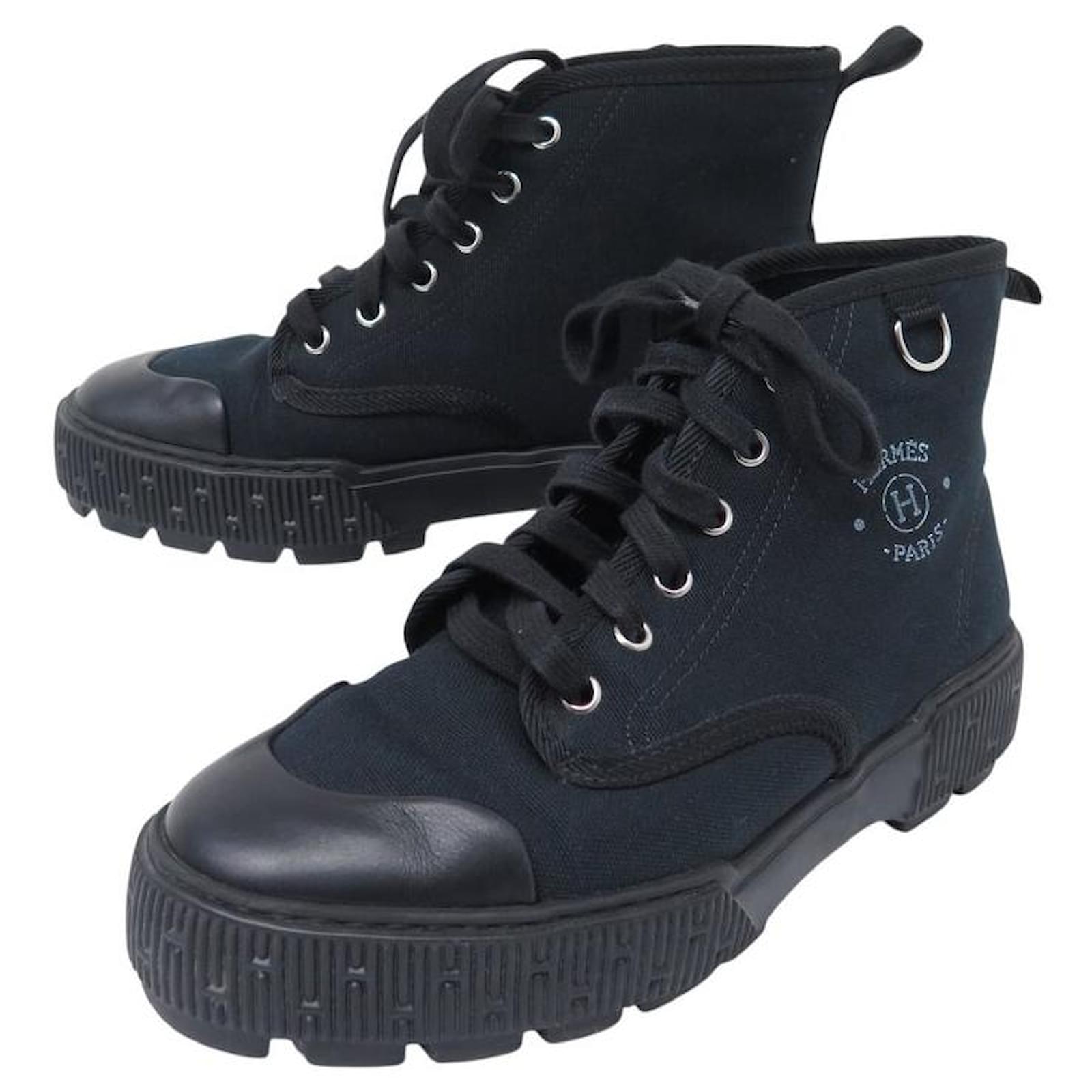 Hermès HERMES SHOES ITINERARY CANVAS AND LEATHER ANKLE BOOTS 38 H241177Z BOOTS Black Cloth  ref.2236049