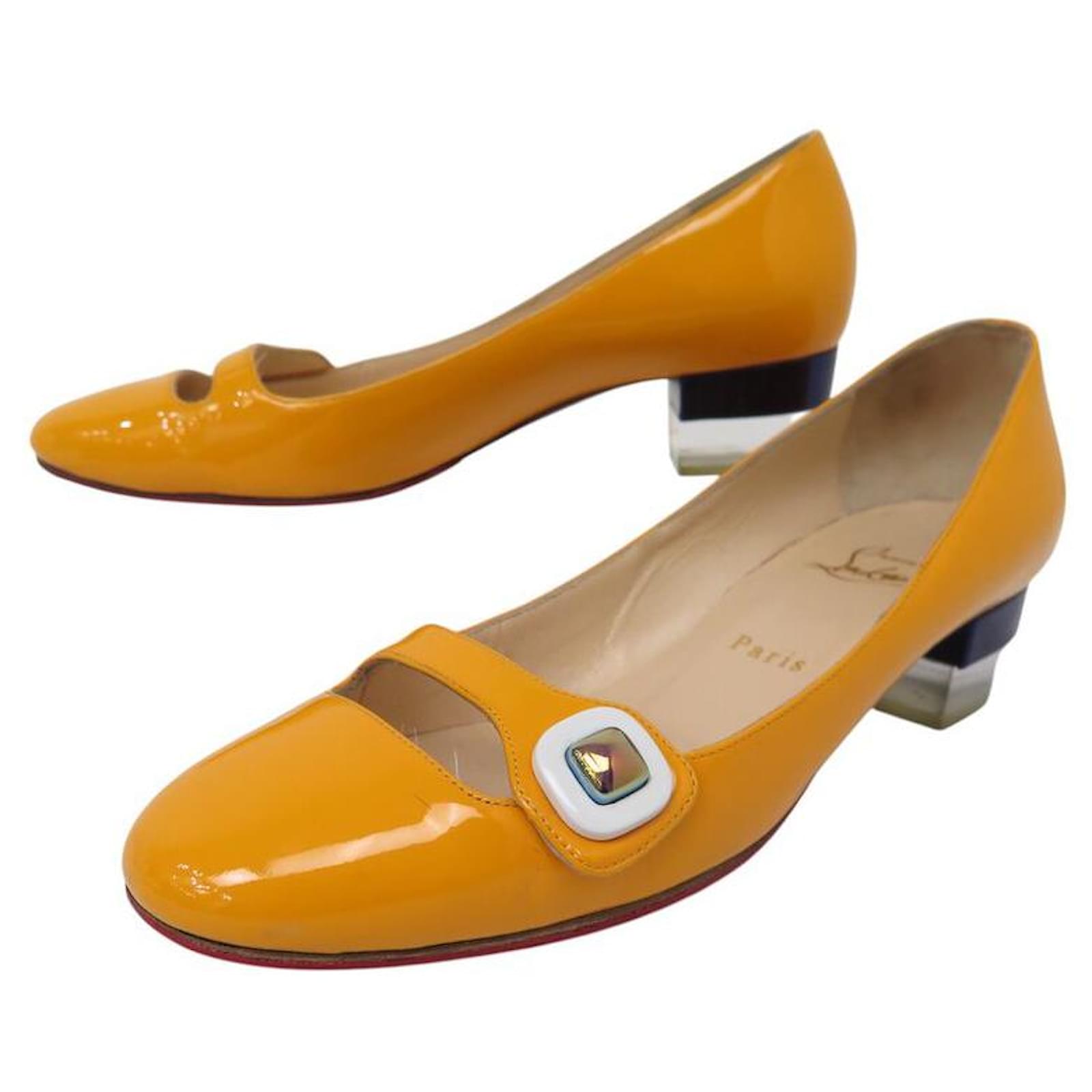 CHRISTIAN LOUBOUTIN SHOES 38 YELLOW PATENT LEATHER HEEL BALLET FLATS  ref.2236129