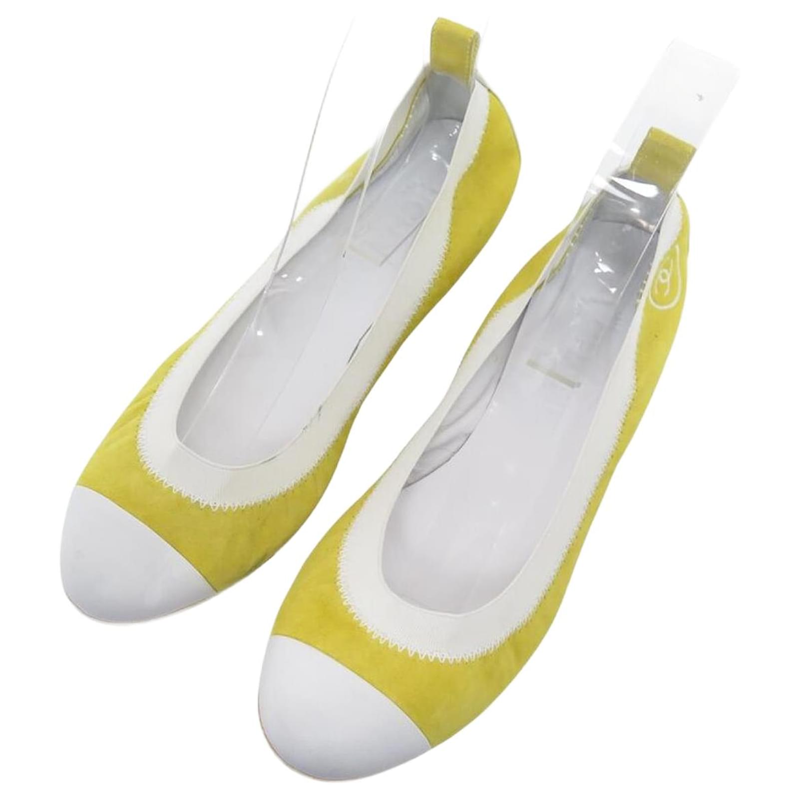 NEW CHANEL TIMELESS SPIRIT G25139 37.5 BALLET FLATS LEATHER & SUEDE Yellow  ref.2246876