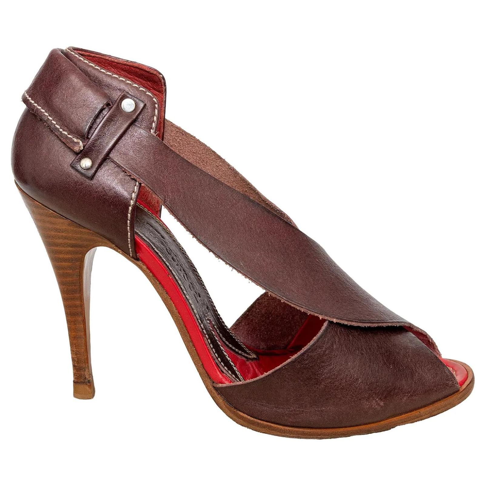 Vivienne Westwood Brown Leather Peep-Toe Sandals  ref.2310962